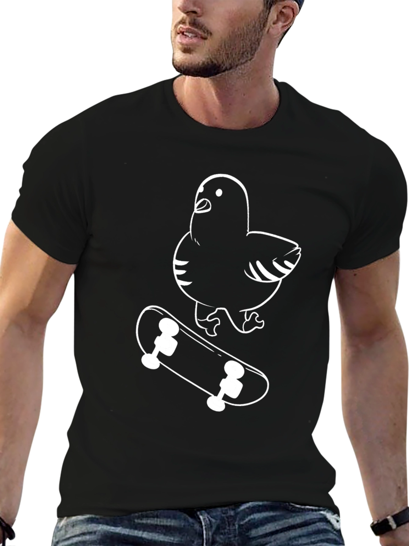 Pigeon Skateboarder Graphic T-Shirt - Black