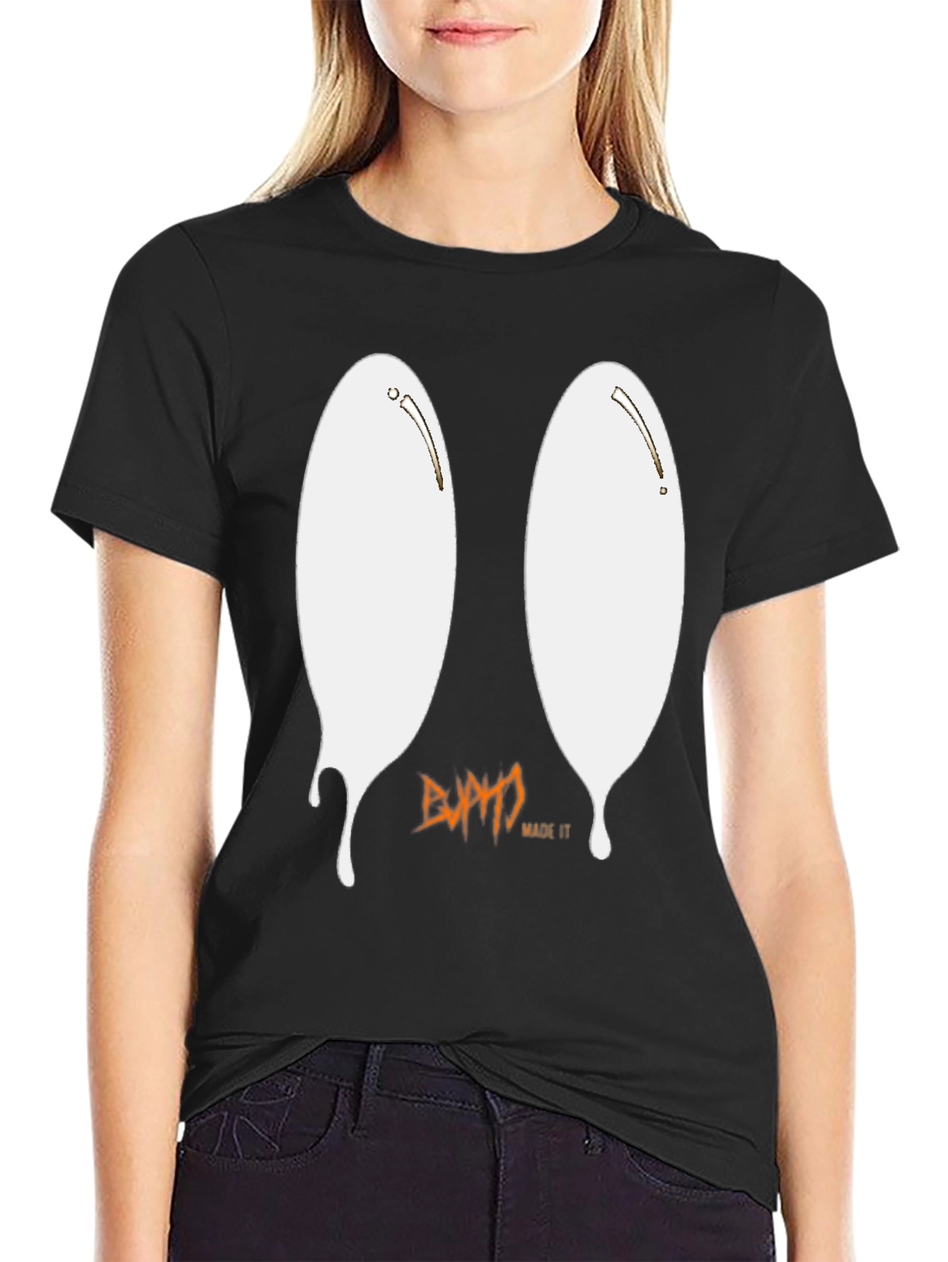 Ghostly Drip Graphic Tee - Soft Black Cotton