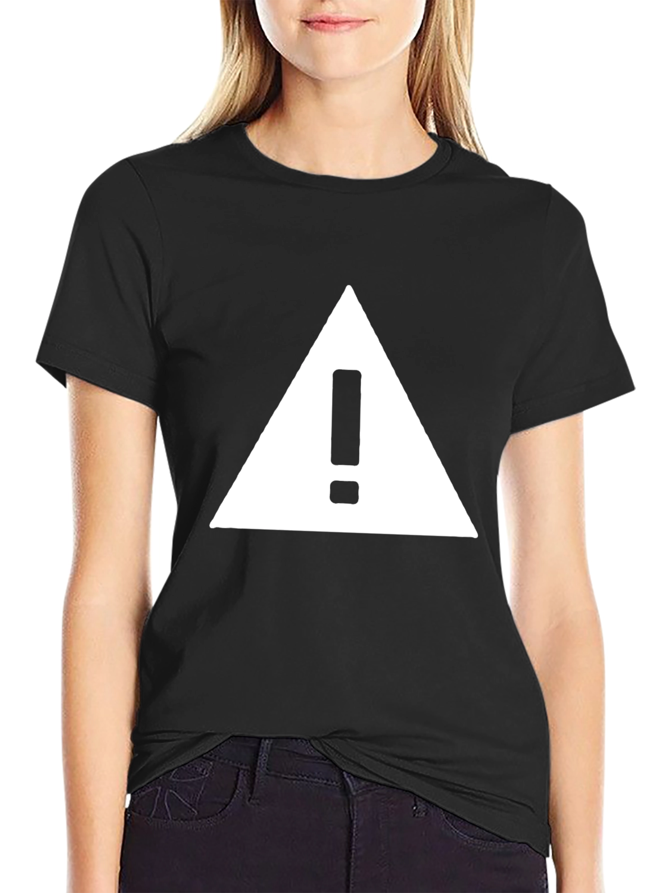 Warning Sign Graphic Tee - Black Cotton T-Shirt