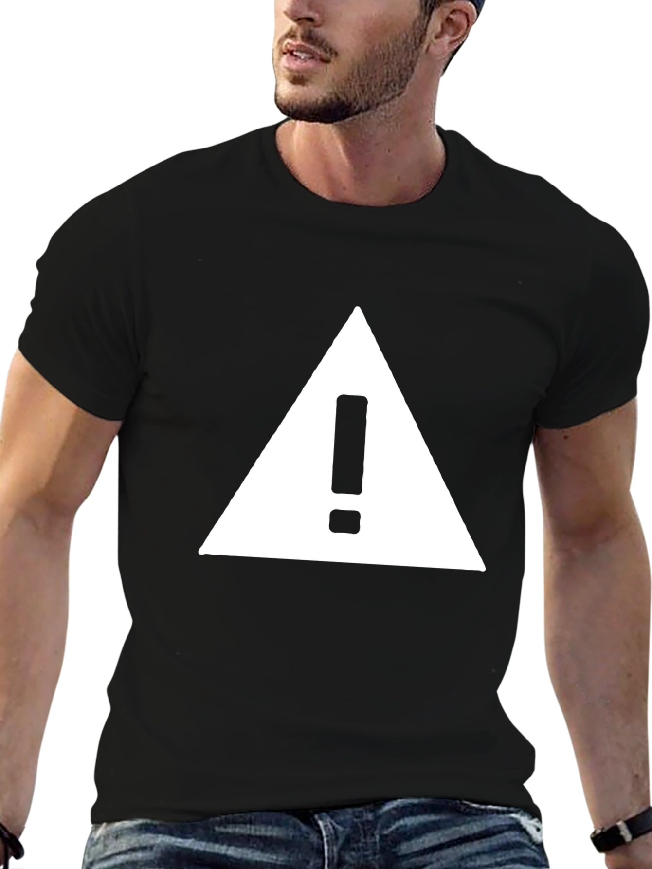 Warning Sign Graphic Tee - Black Cotton T-Shirt