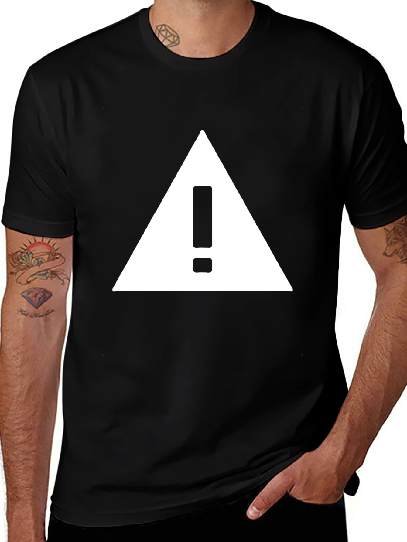 Warning Sign Graphic Tee - Black Cotton T-Shirt