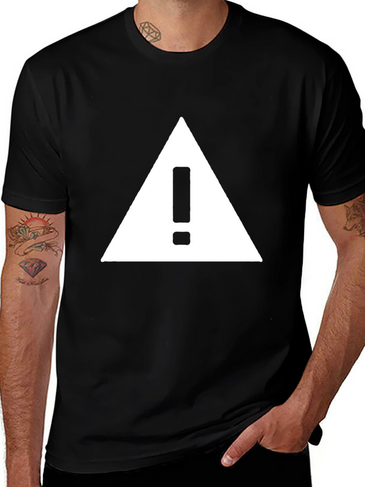 Warning Sign Graphic Tee - Black Cotton T-Shirt