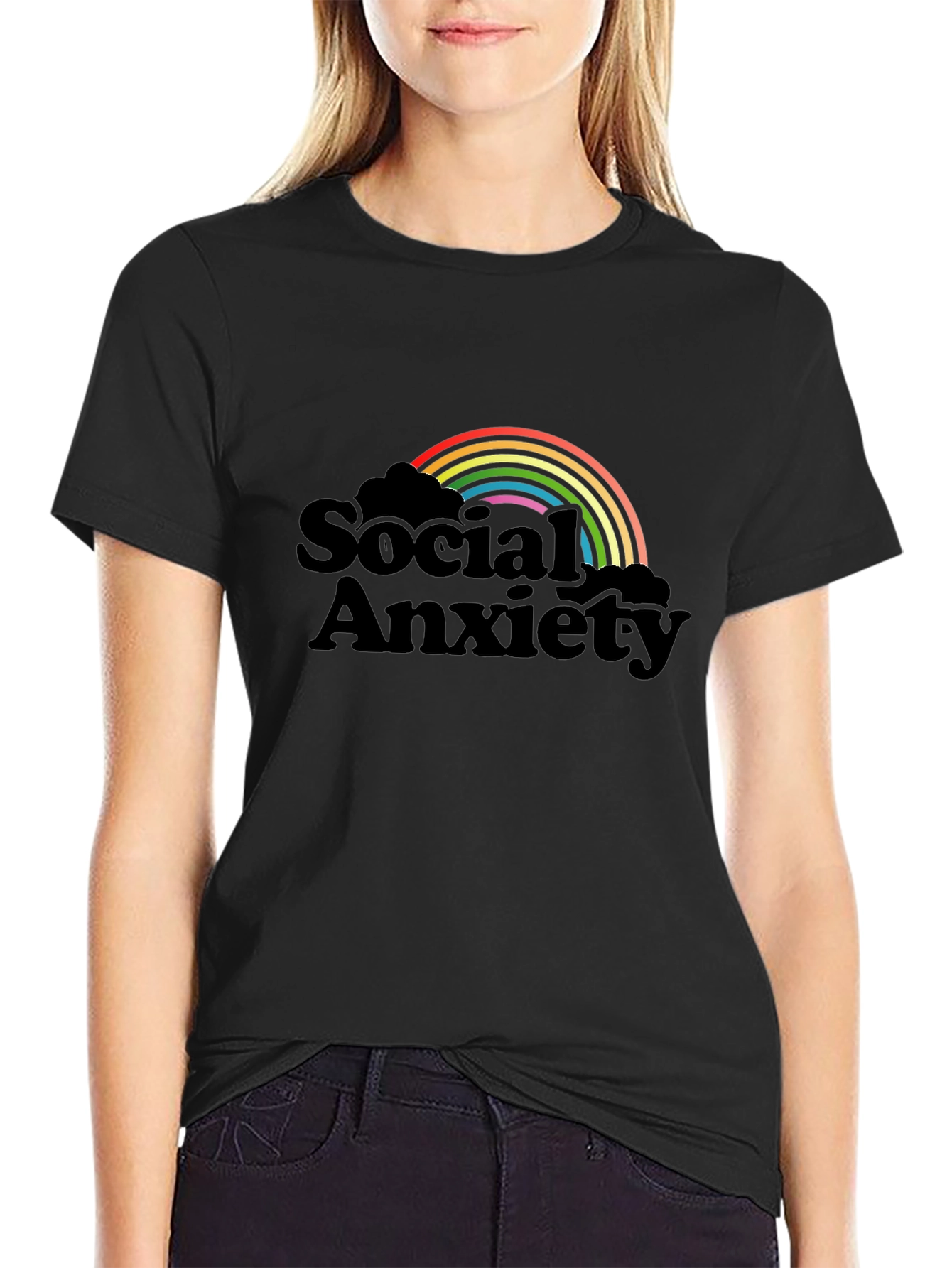 Social Anxiety Rainbow Graphic T-Shirt - Black