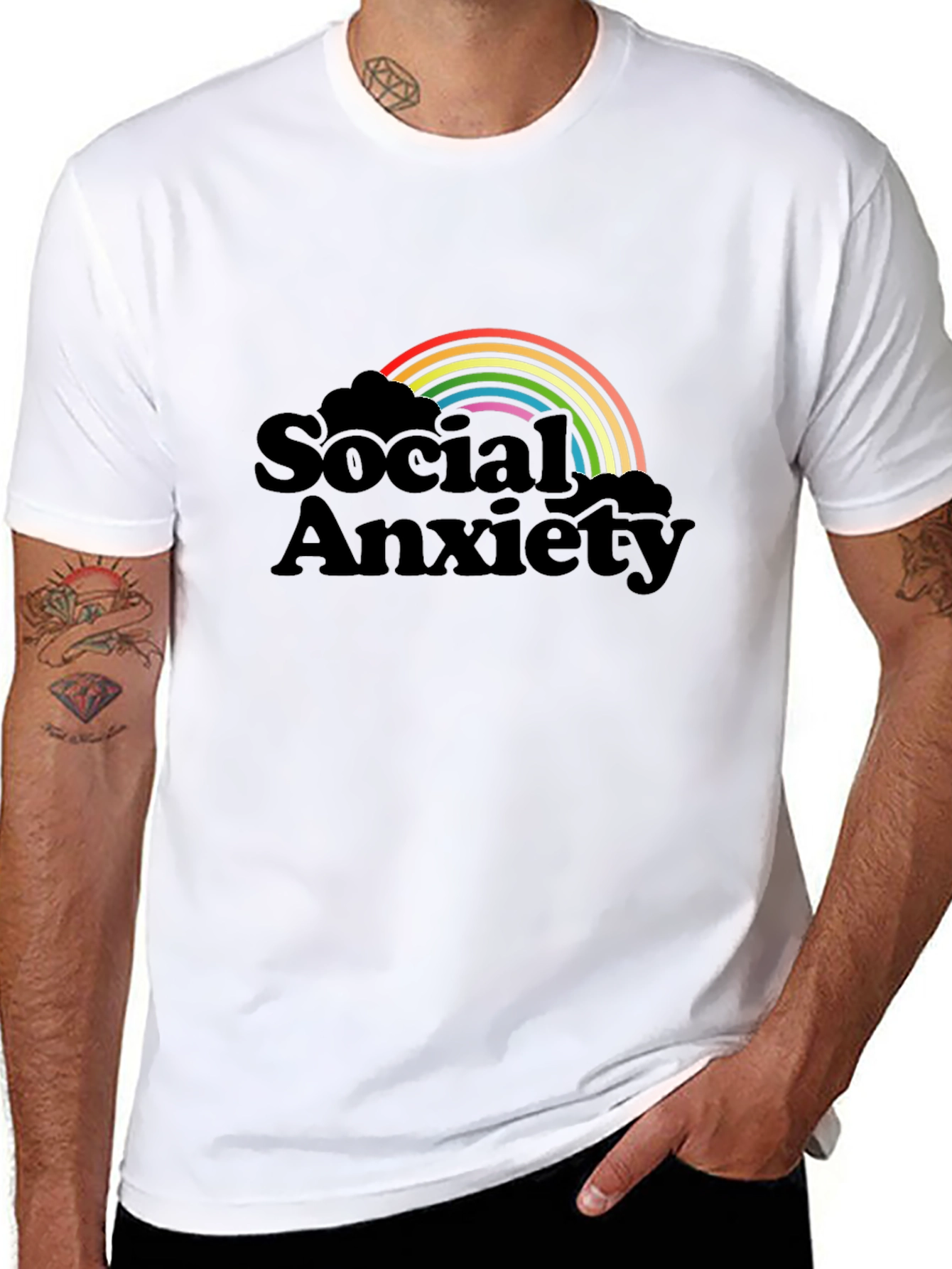 Social Anxiety Rainbow Graphic T-Shirt - Black