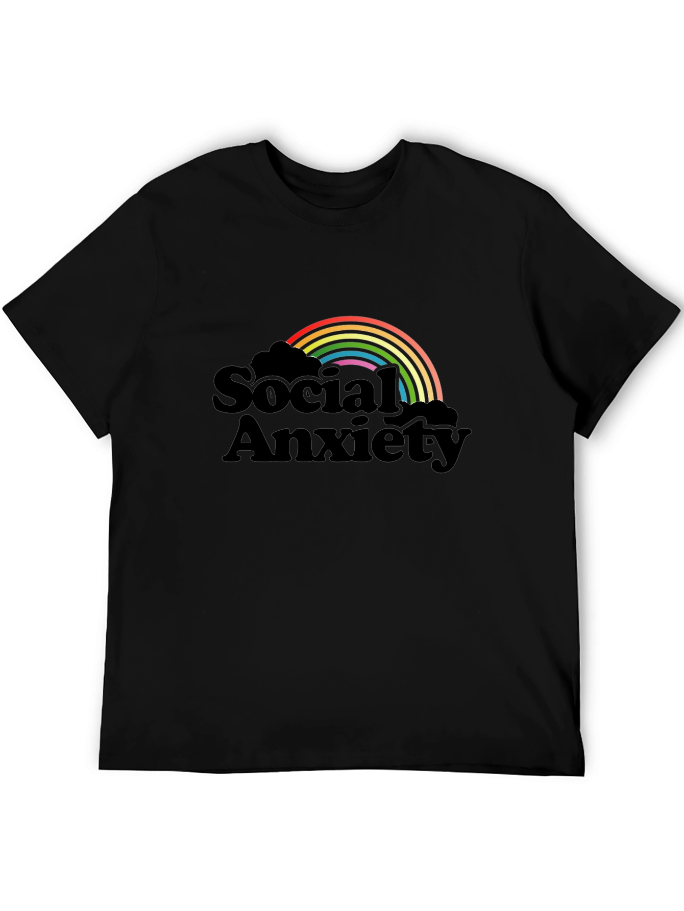 Social Anxiety Rainbow Graphic T-Shirt - Black