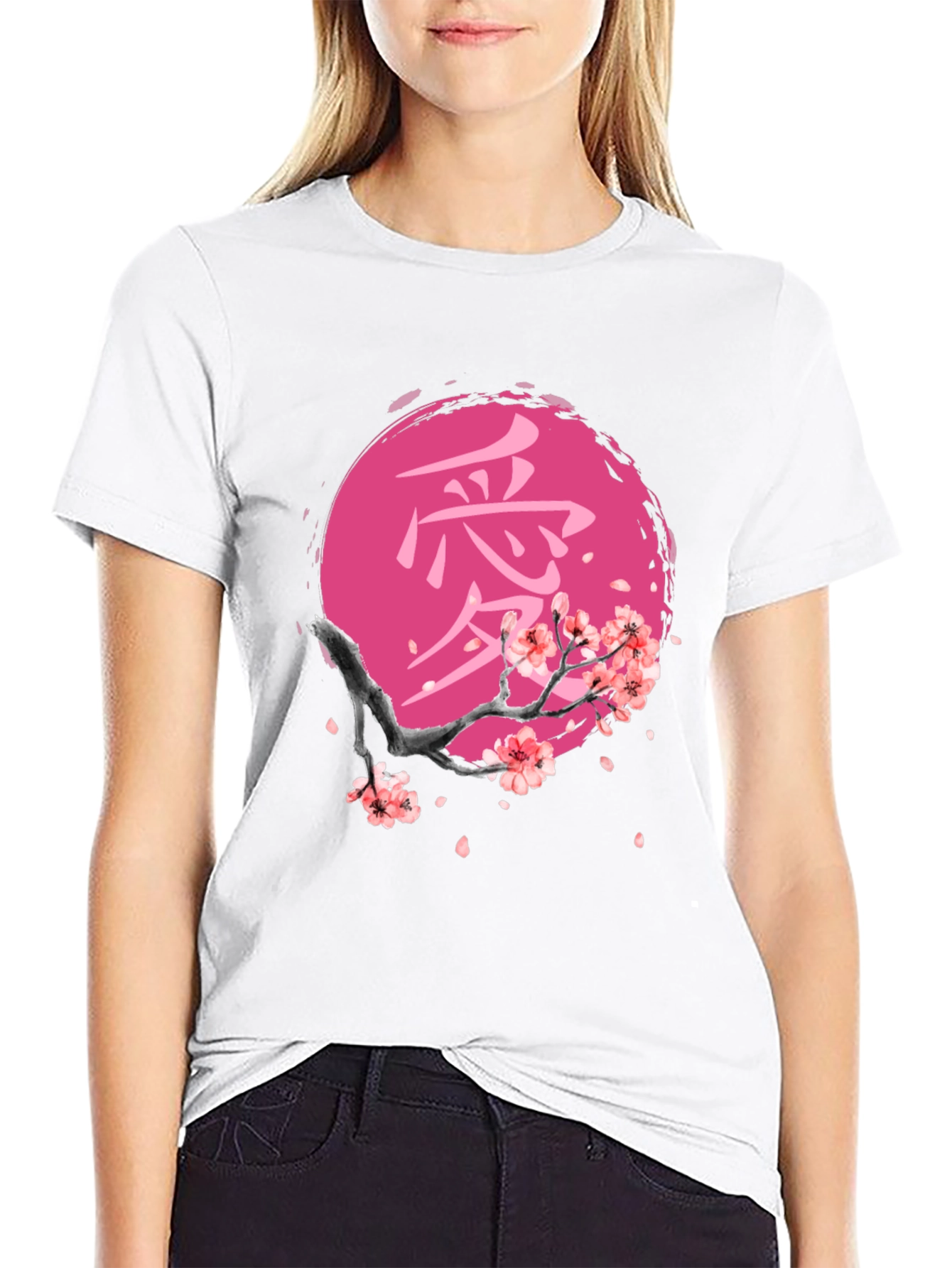Japanese Cherry Blossom Black T-Shirt
