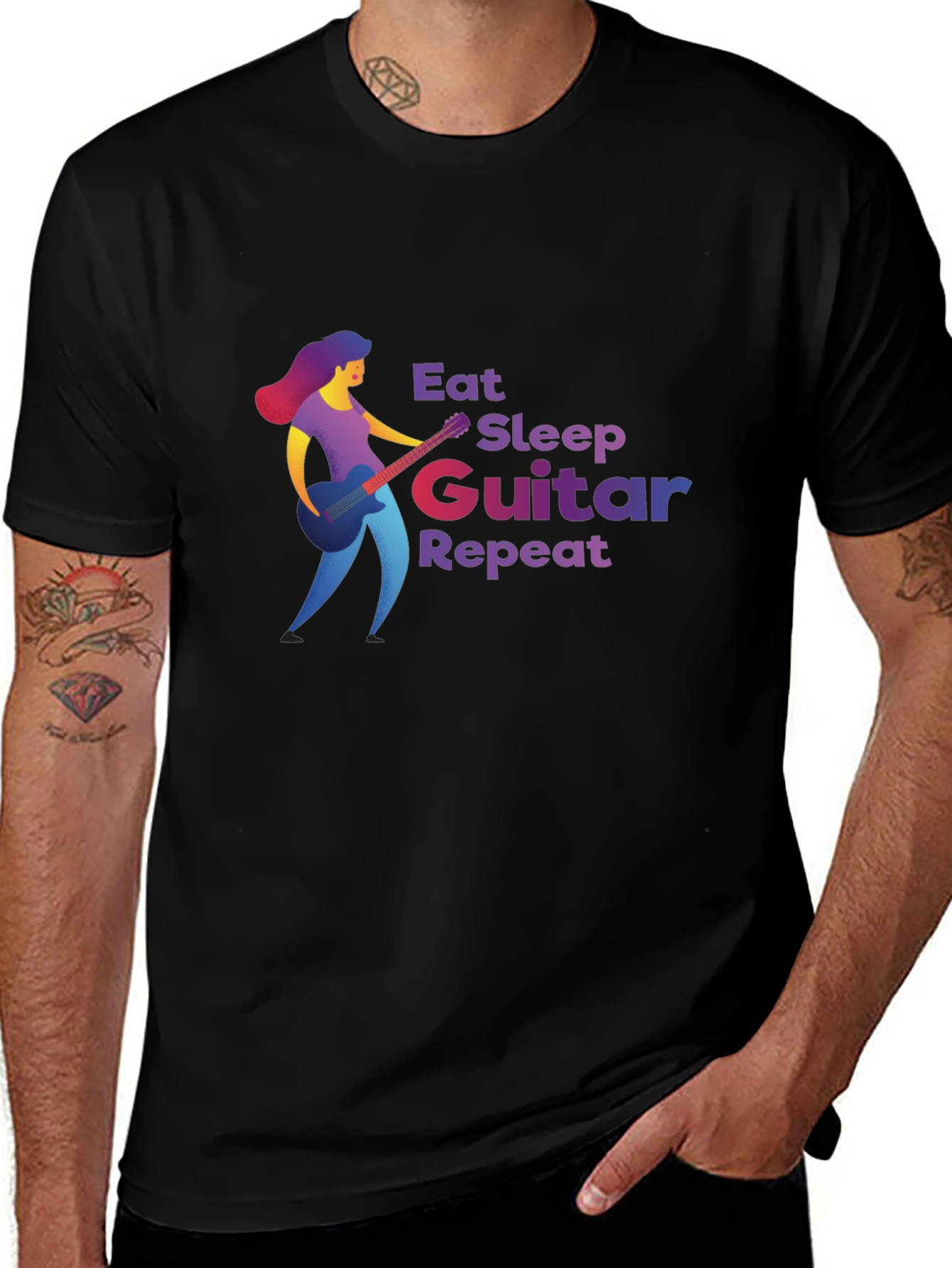 Eat Sleep Guitar Repeat Black T-Shirt