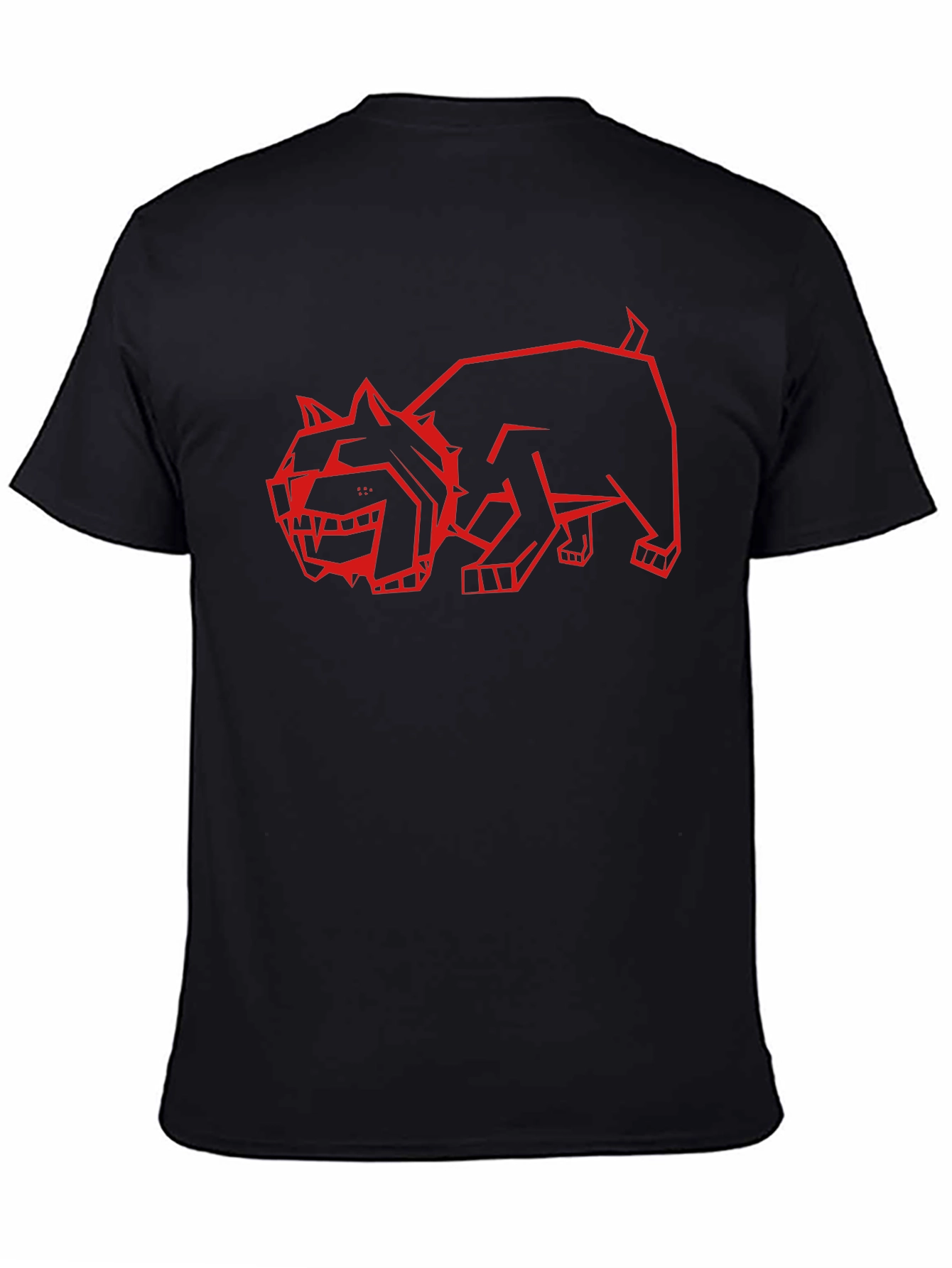 Geometric Red Dog Graphic Black T-Shirt