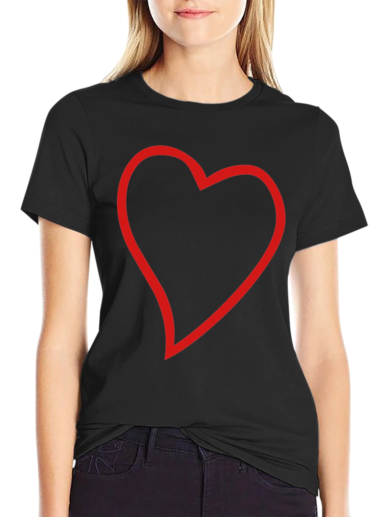 Black T-Shirt with Red Heart Outline