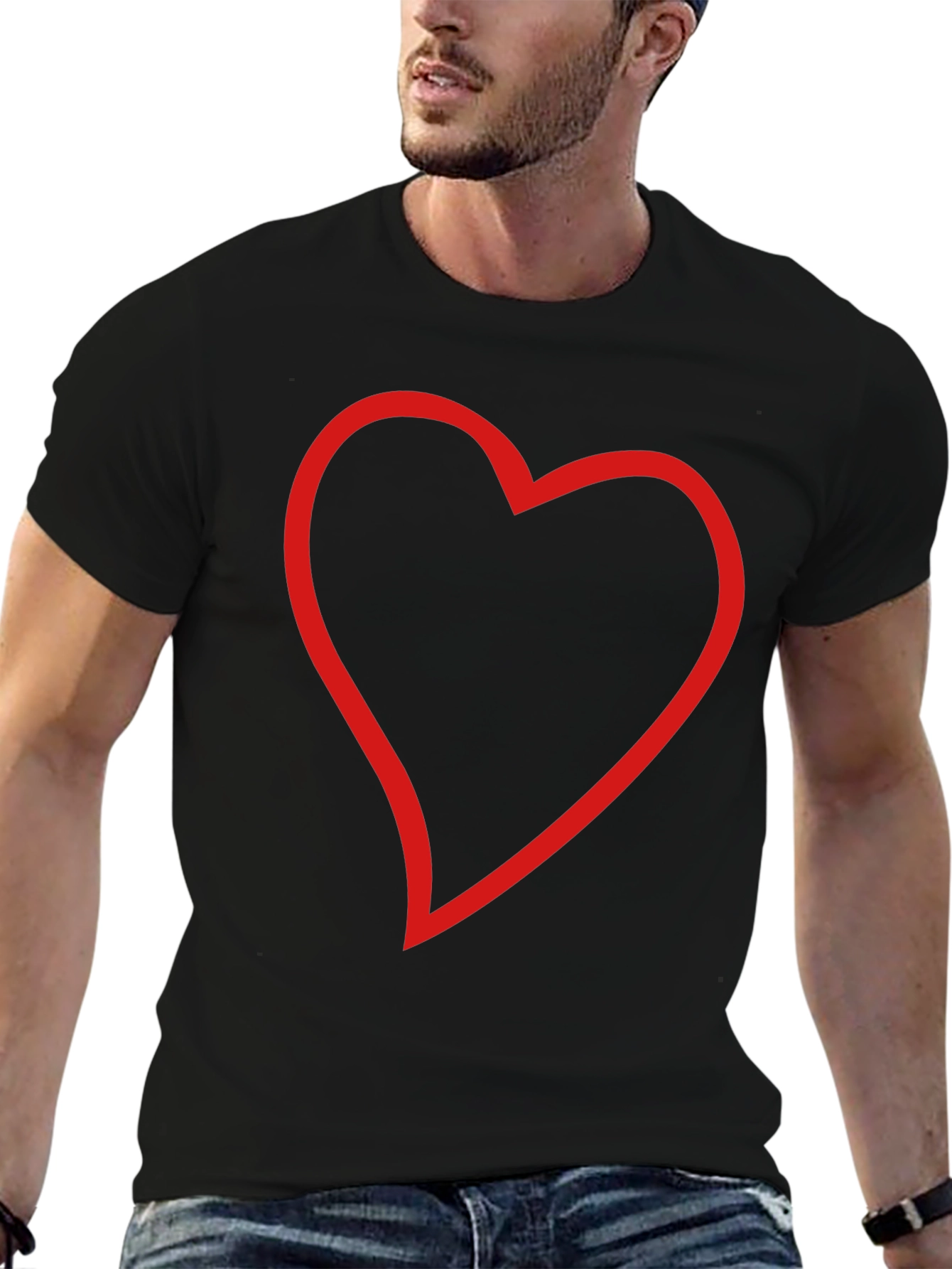 Black T-Shirt with Red Heart Outline