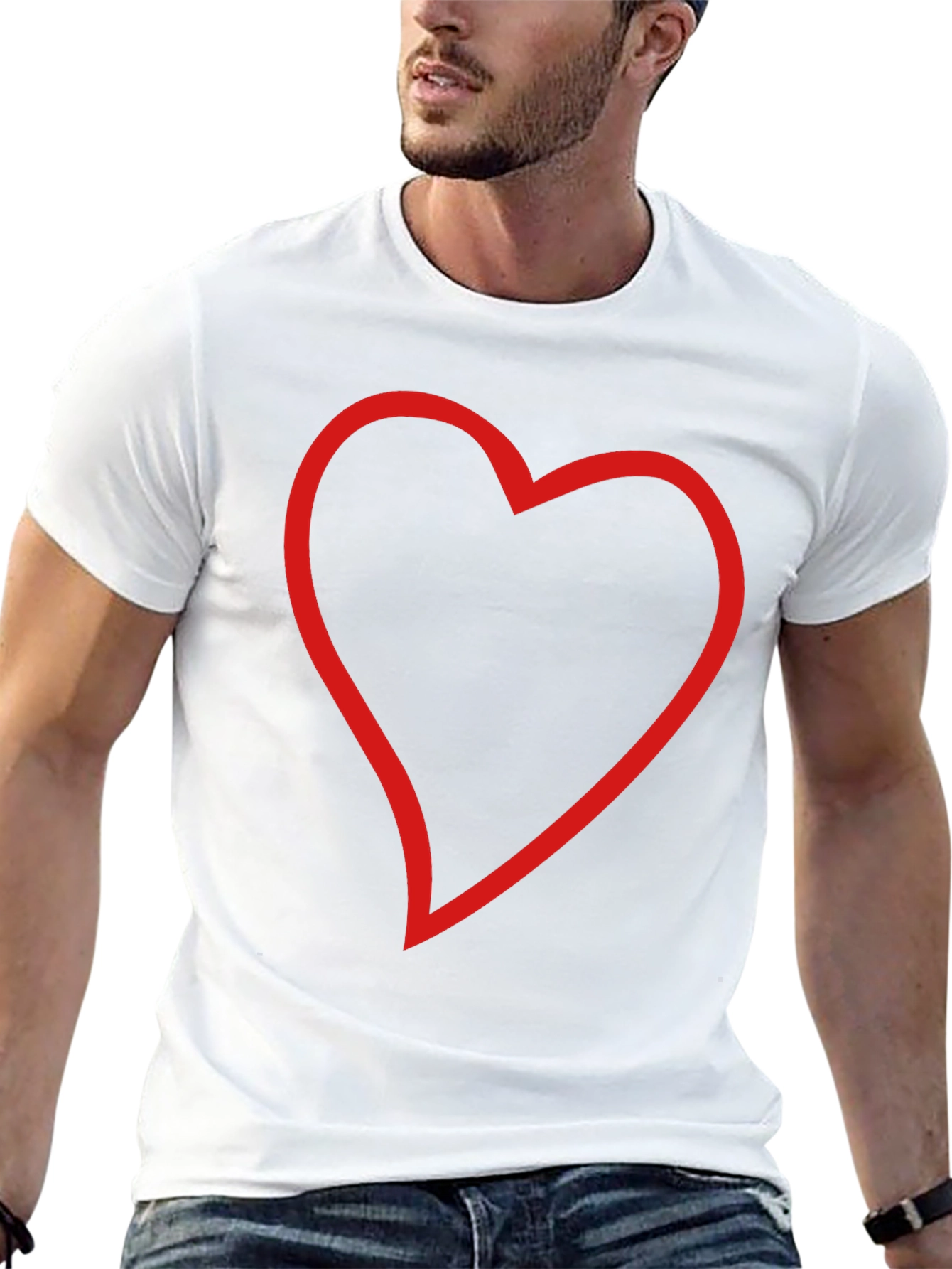 Black T-Shirt with Red Heart Outline