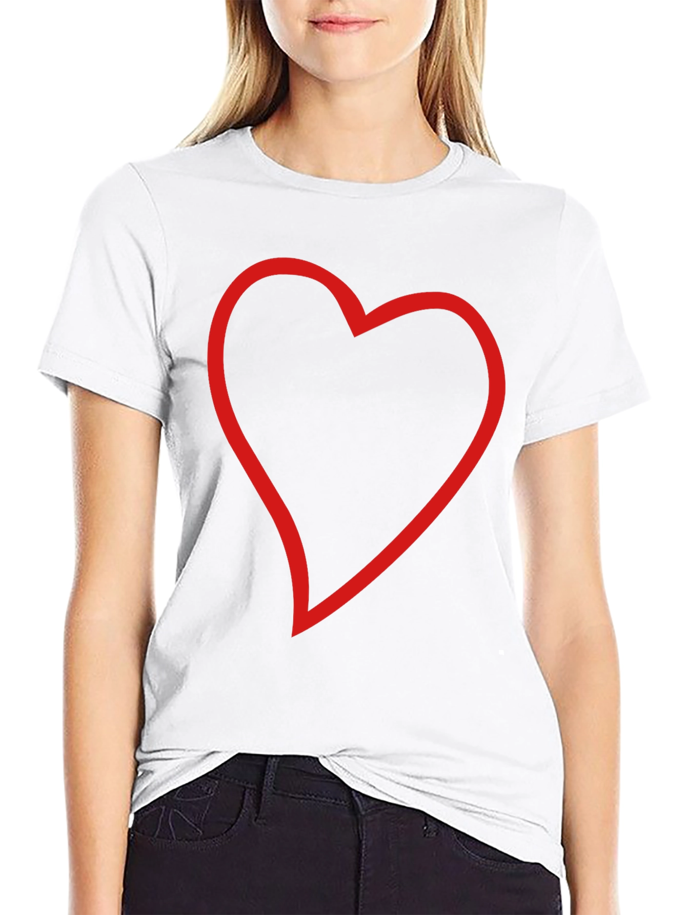 Black T-Shirt with Red Heart Outline