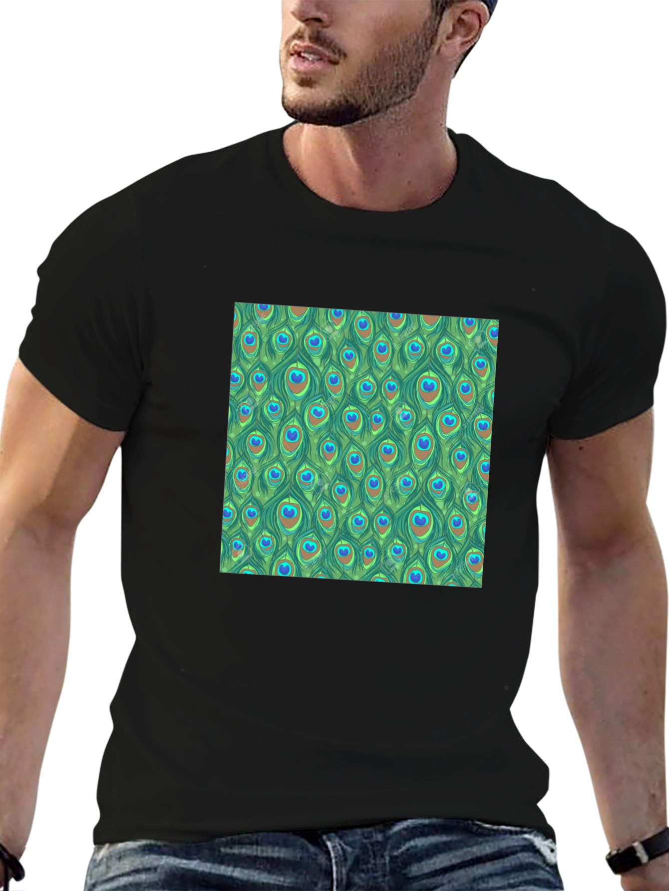 Peacock Feather Pattern T-Shirt - Unique Design