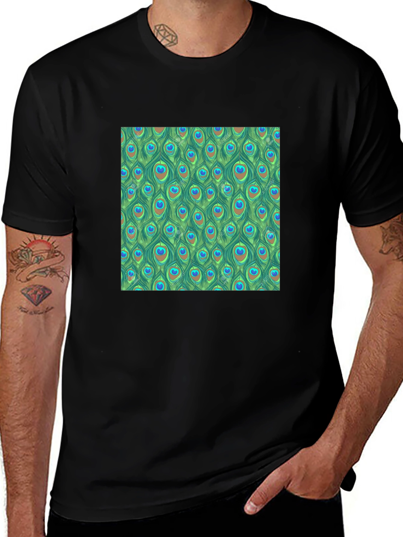 Peacock Feather Pattern T-Shirt - Unique Design
