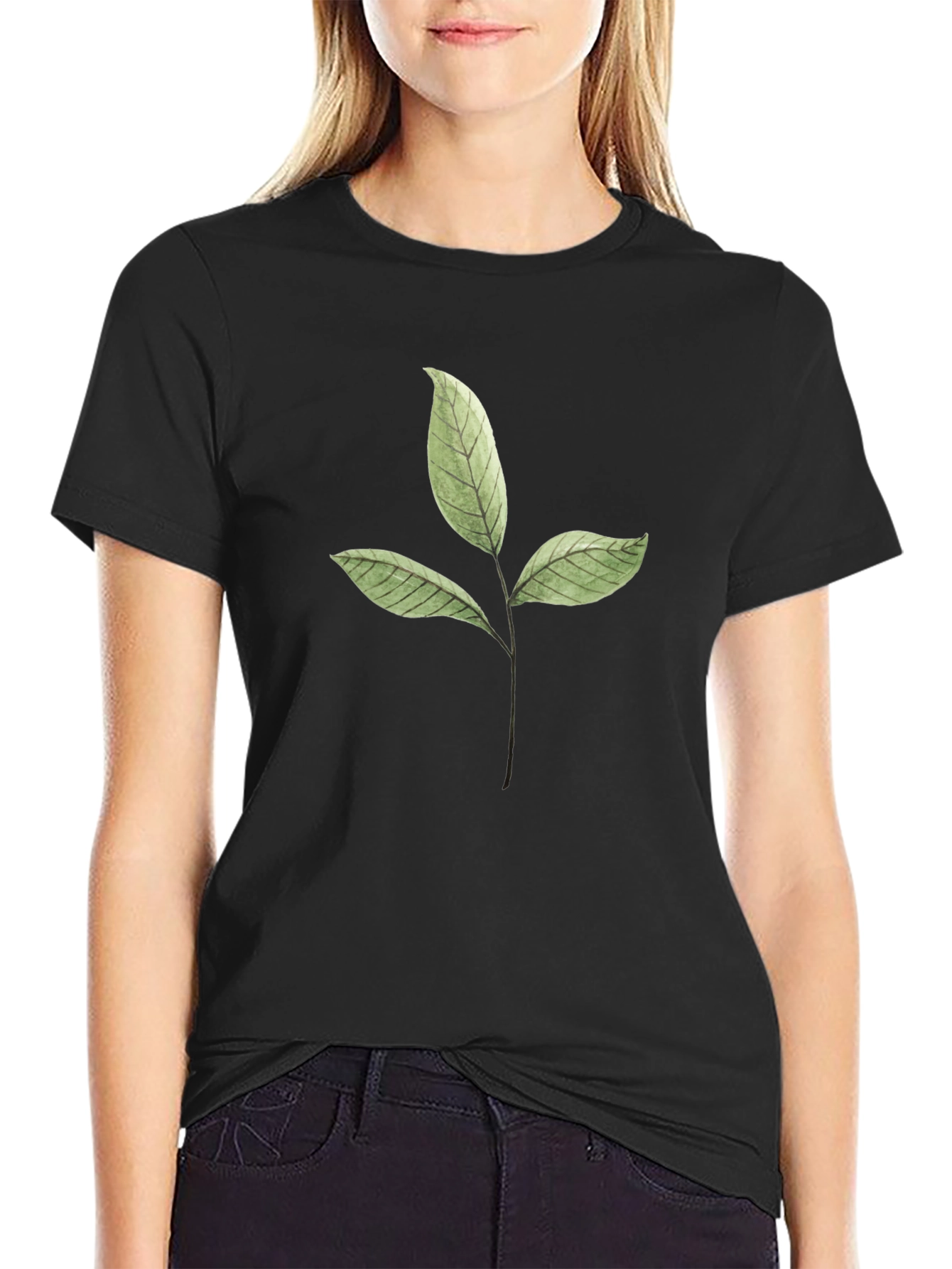 Leaf Print Black T-Shirt