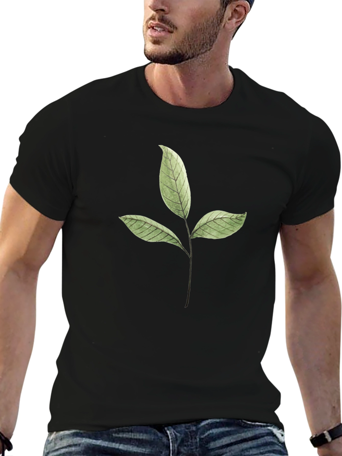Leaf Print Black T-Shirt