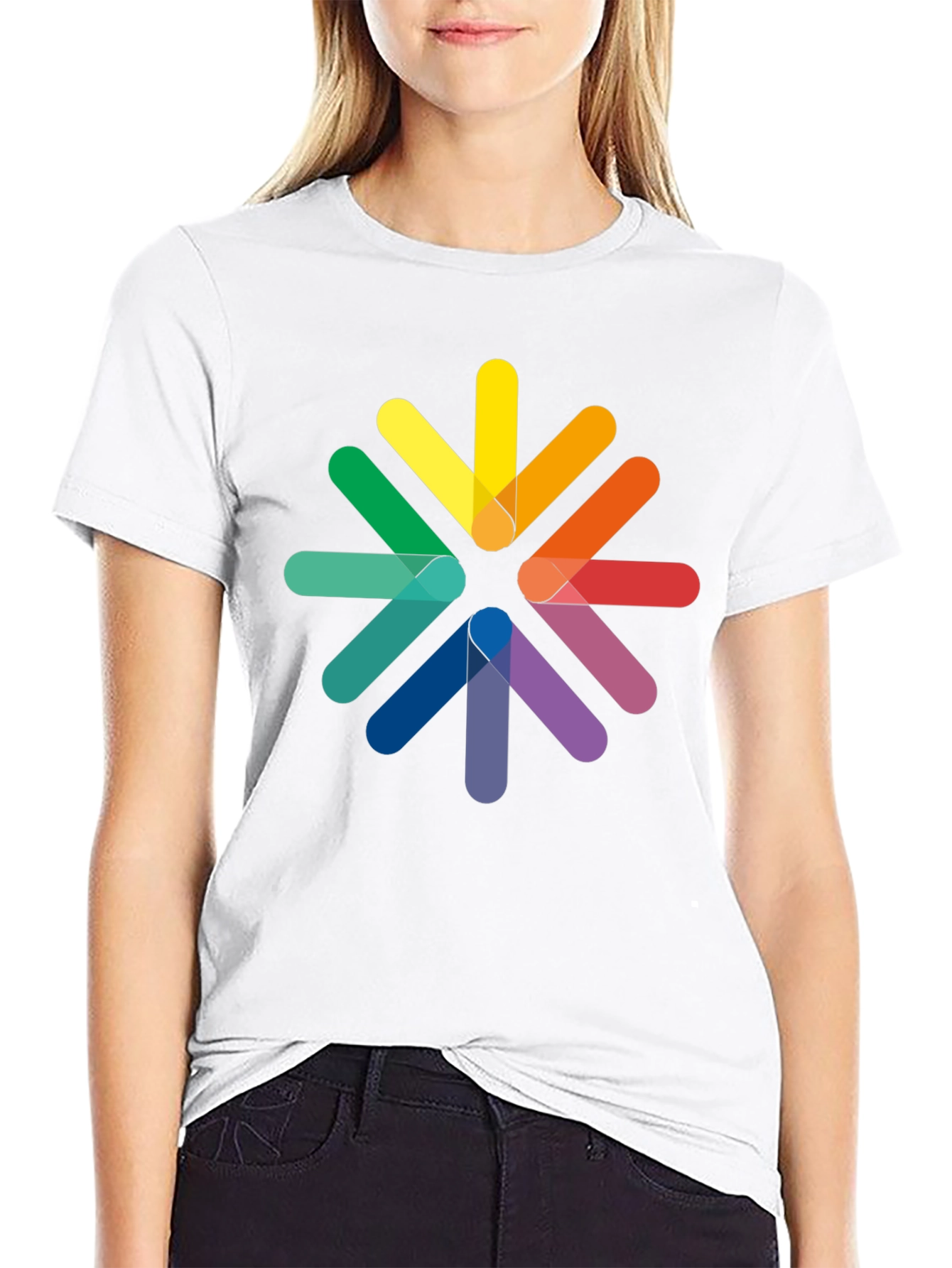 Rainbow Arrow Circle Black Tee - Modern Graphic T-Shirt