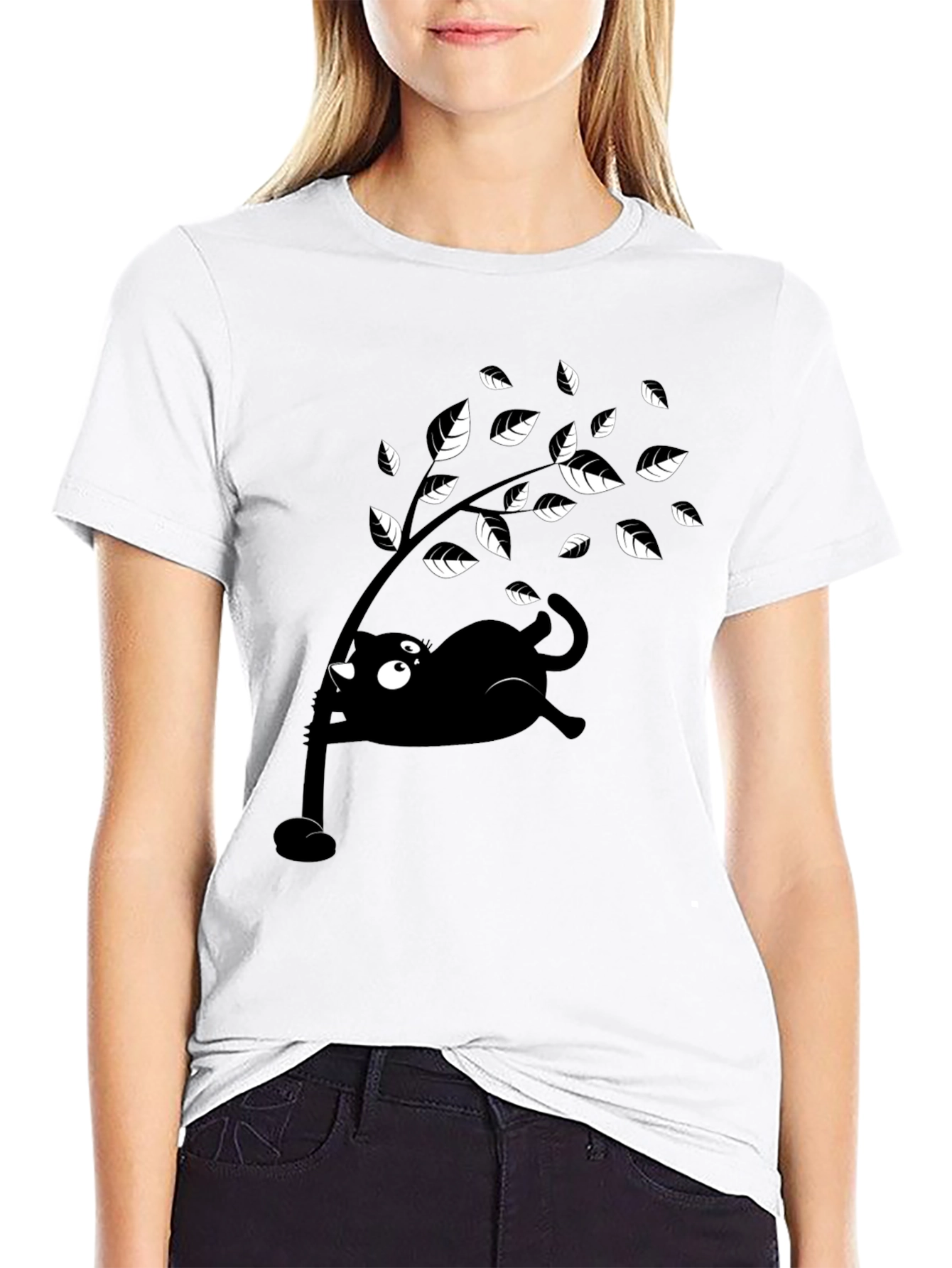 Whimsical Cat & Tree Graphic Tee