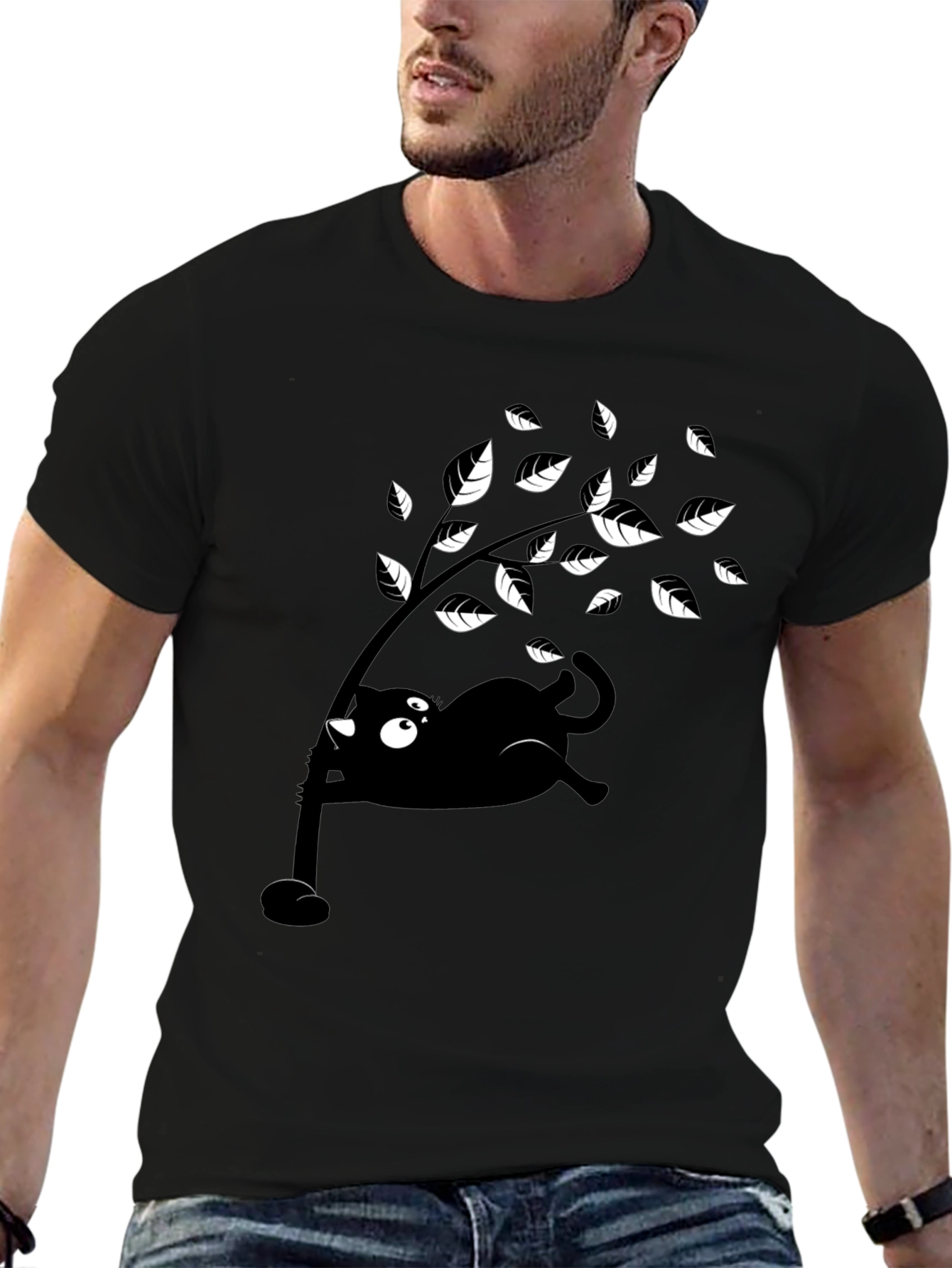 Whimsical Cat & Tree Graphic Tee