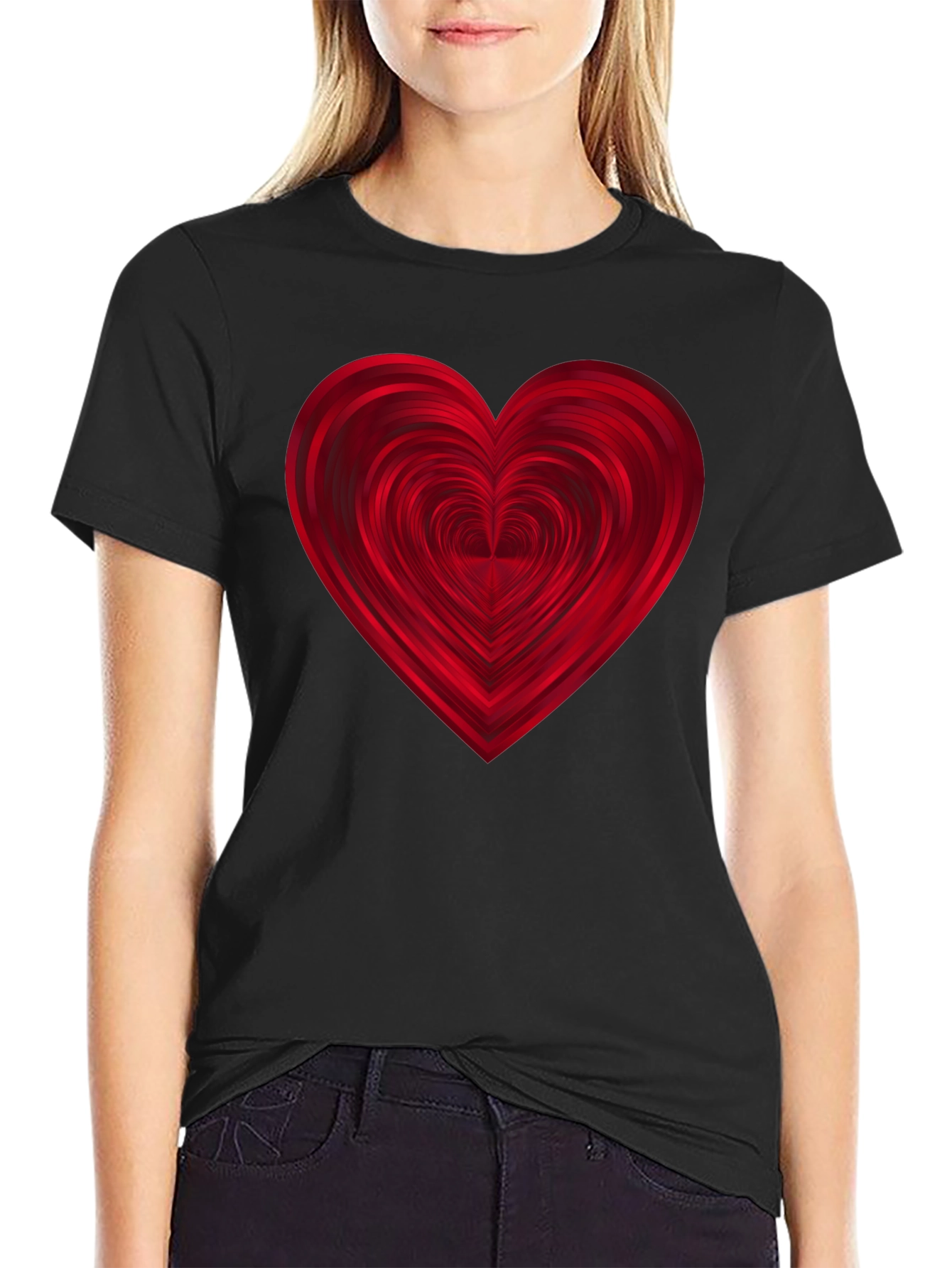 Heart Graphic Print Black T-Shirt