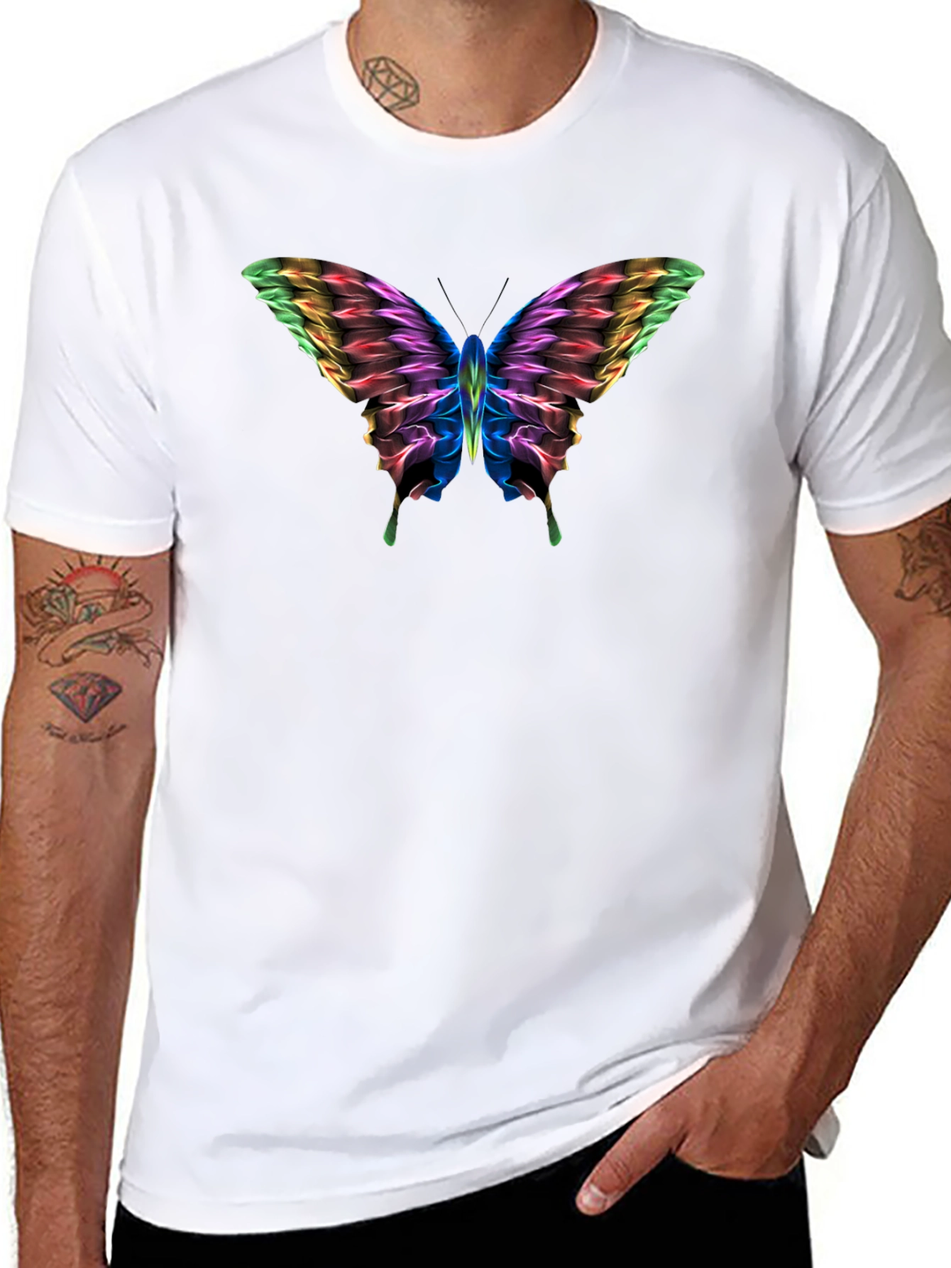 Rainbow Butterfly Graphic Black T-Shirt