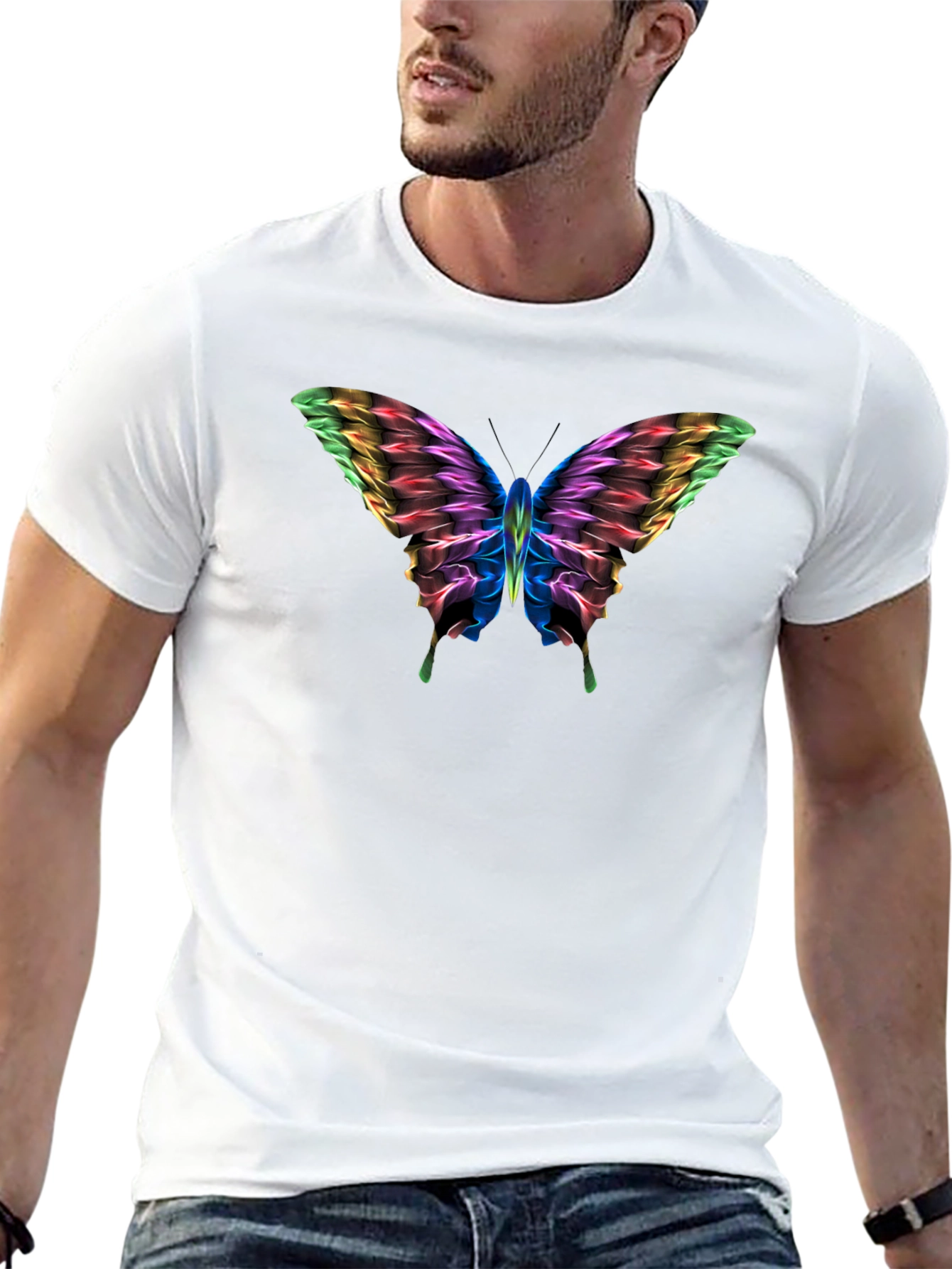 Rainbow Butterfly Graphic Black T-Shirt