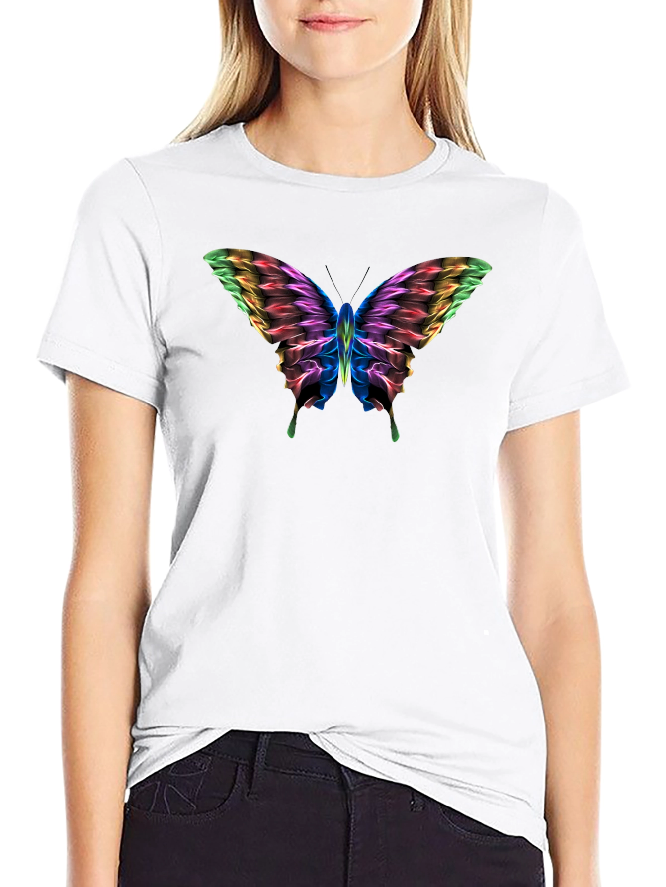 Rainbow Butterfly Graphic Black T-Shirt