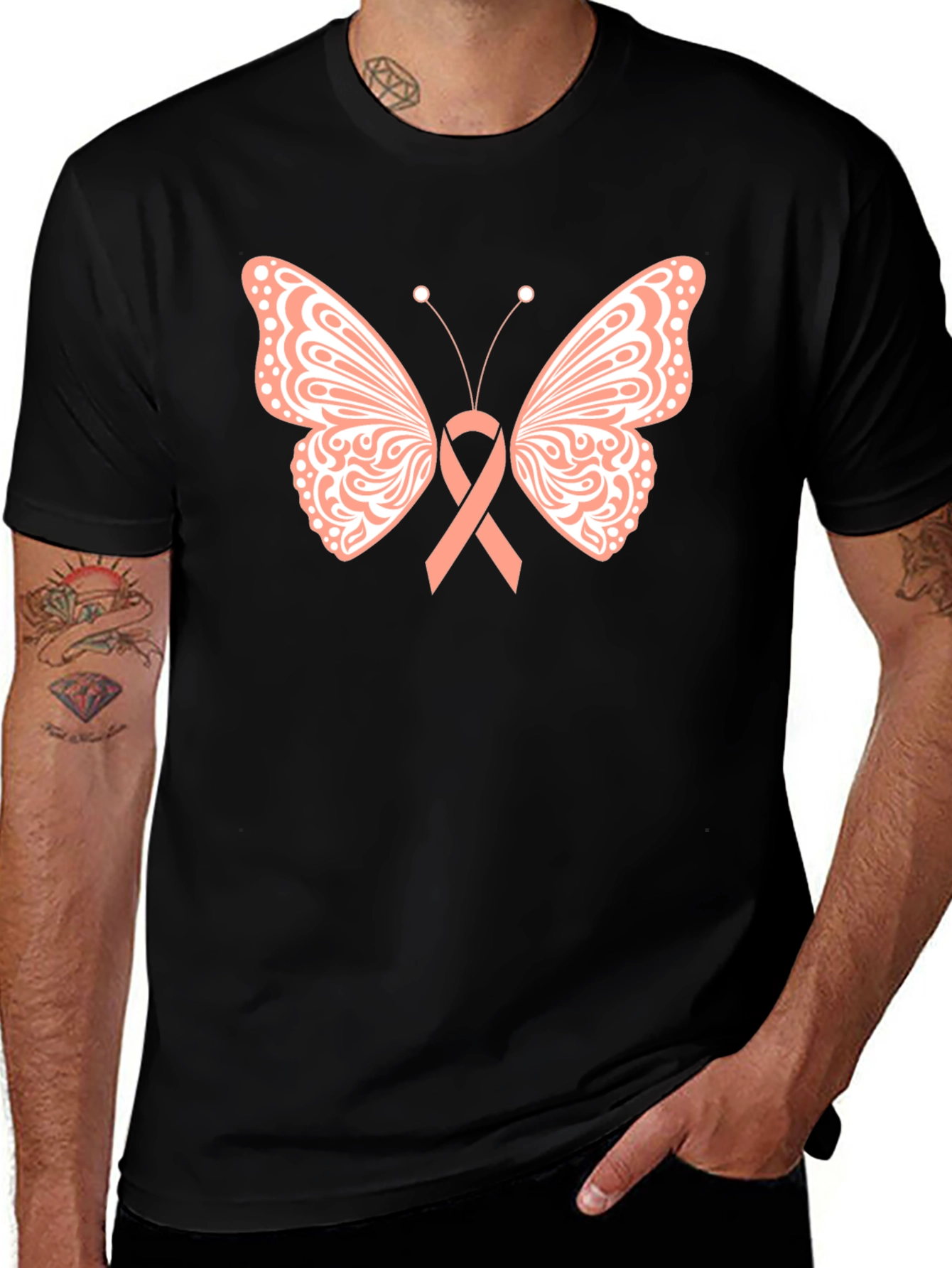 Butterfly Ribbon Black T-Shirt