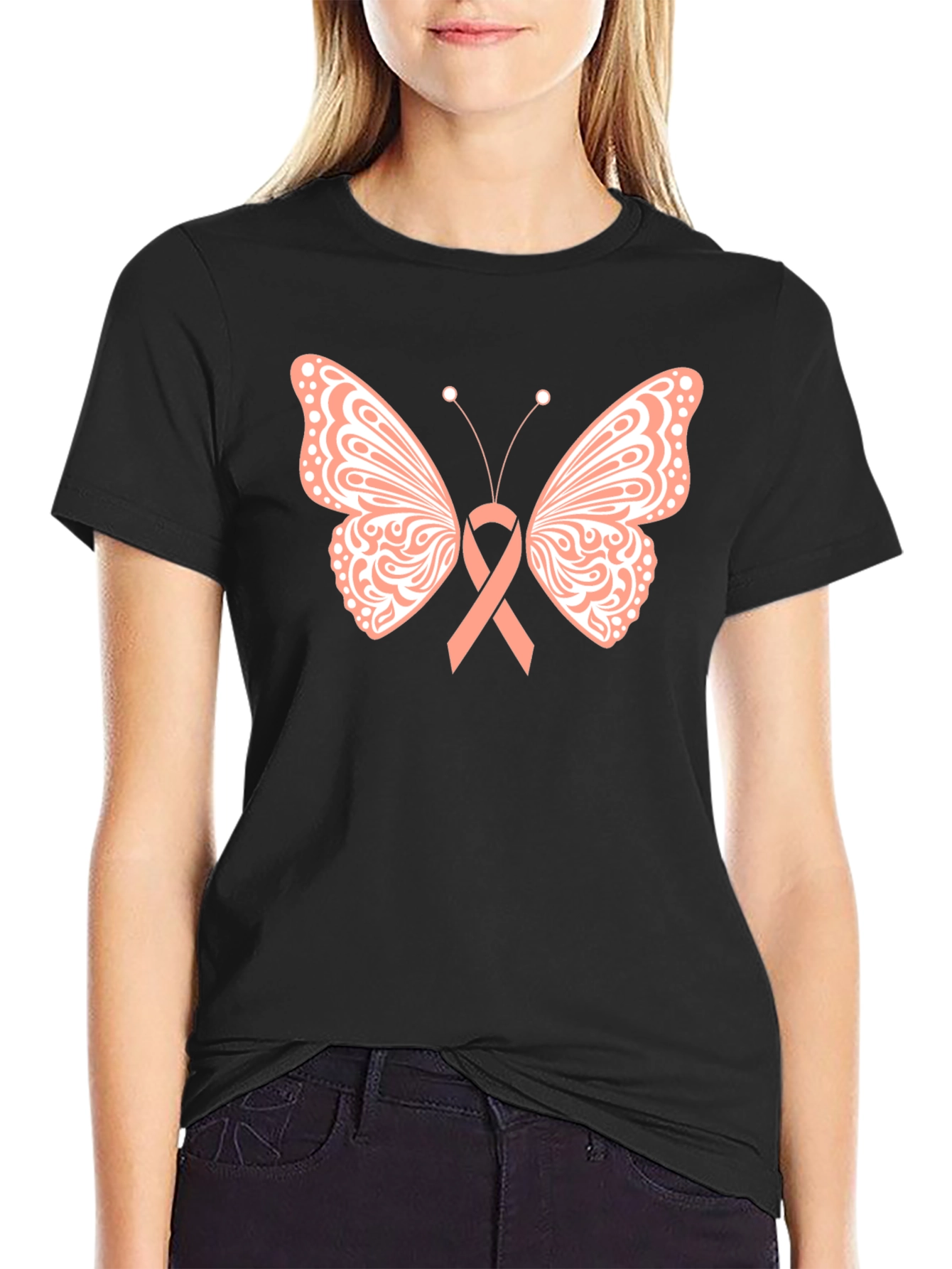 Butterfly Ribbon Black T-Shirt