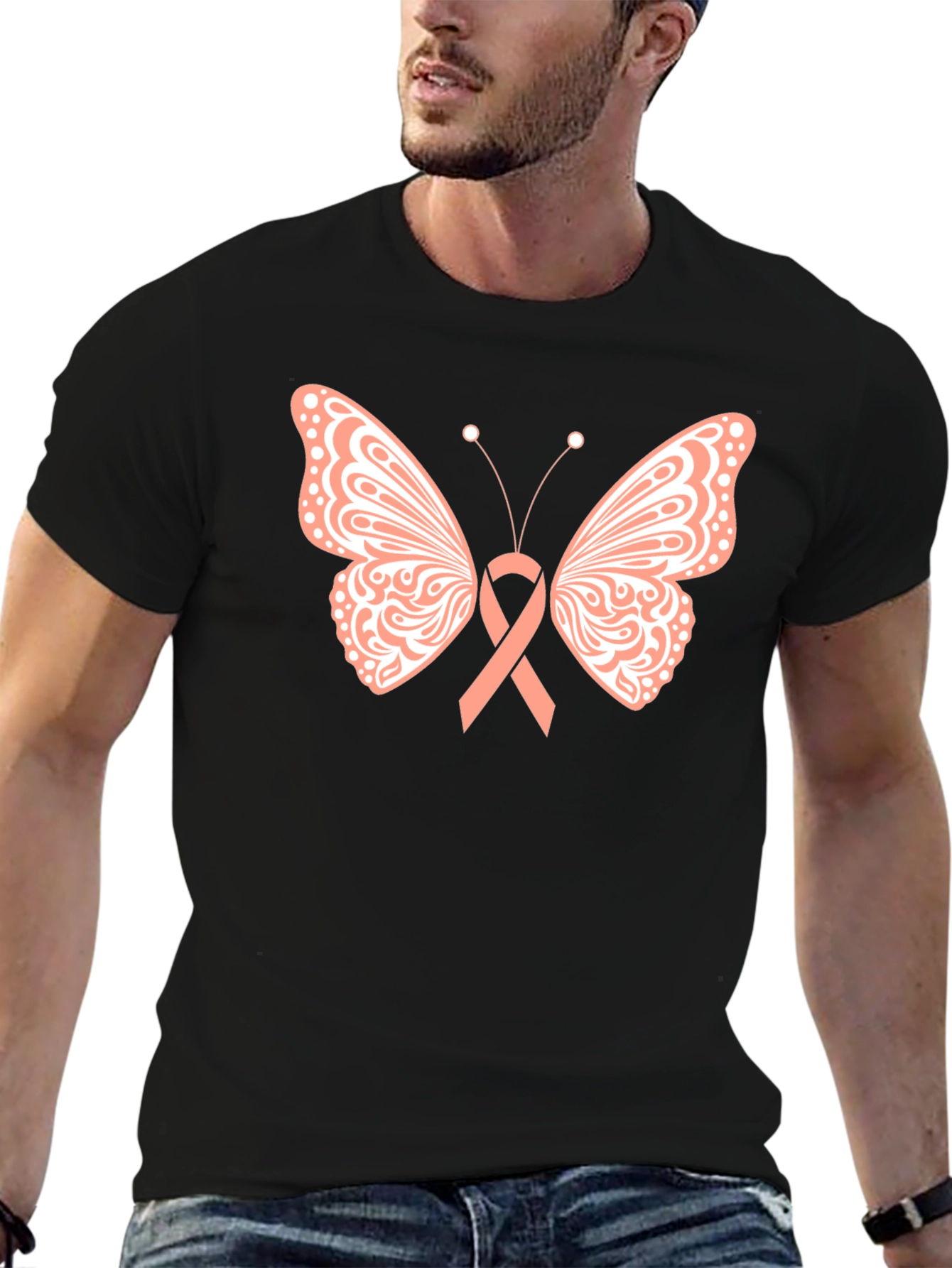 Butterfly Ribbon Black T-Shirt