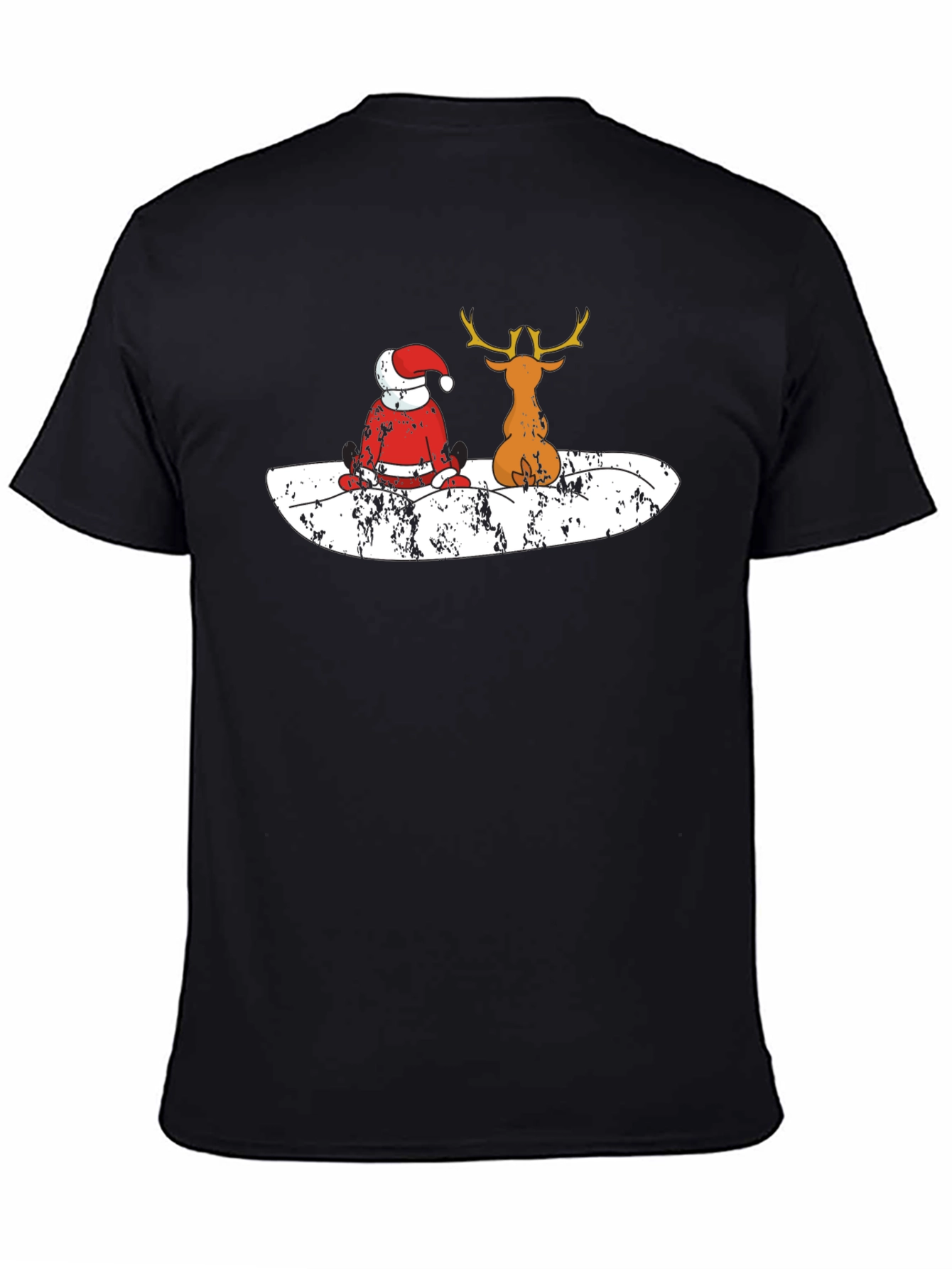 Santa and Reindeer Black T-Shirt
