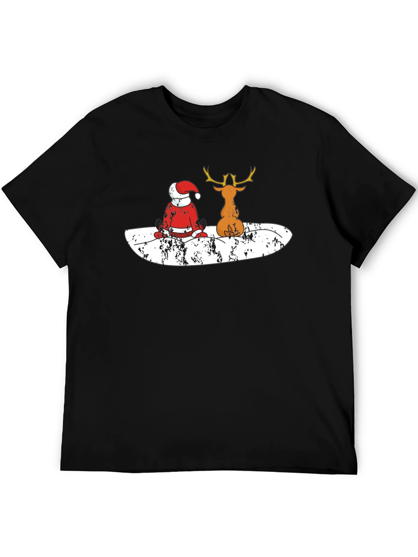 Santa and Reindeer Black T-Shirt