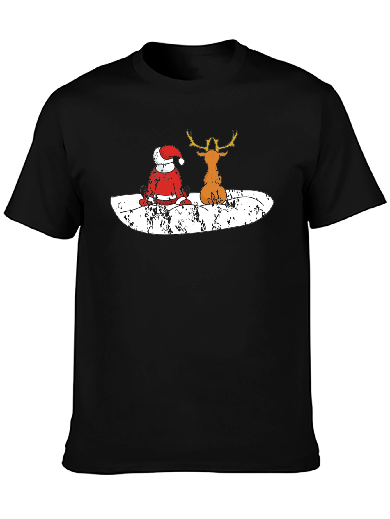 Santa and Reindeer Black T-Shirt