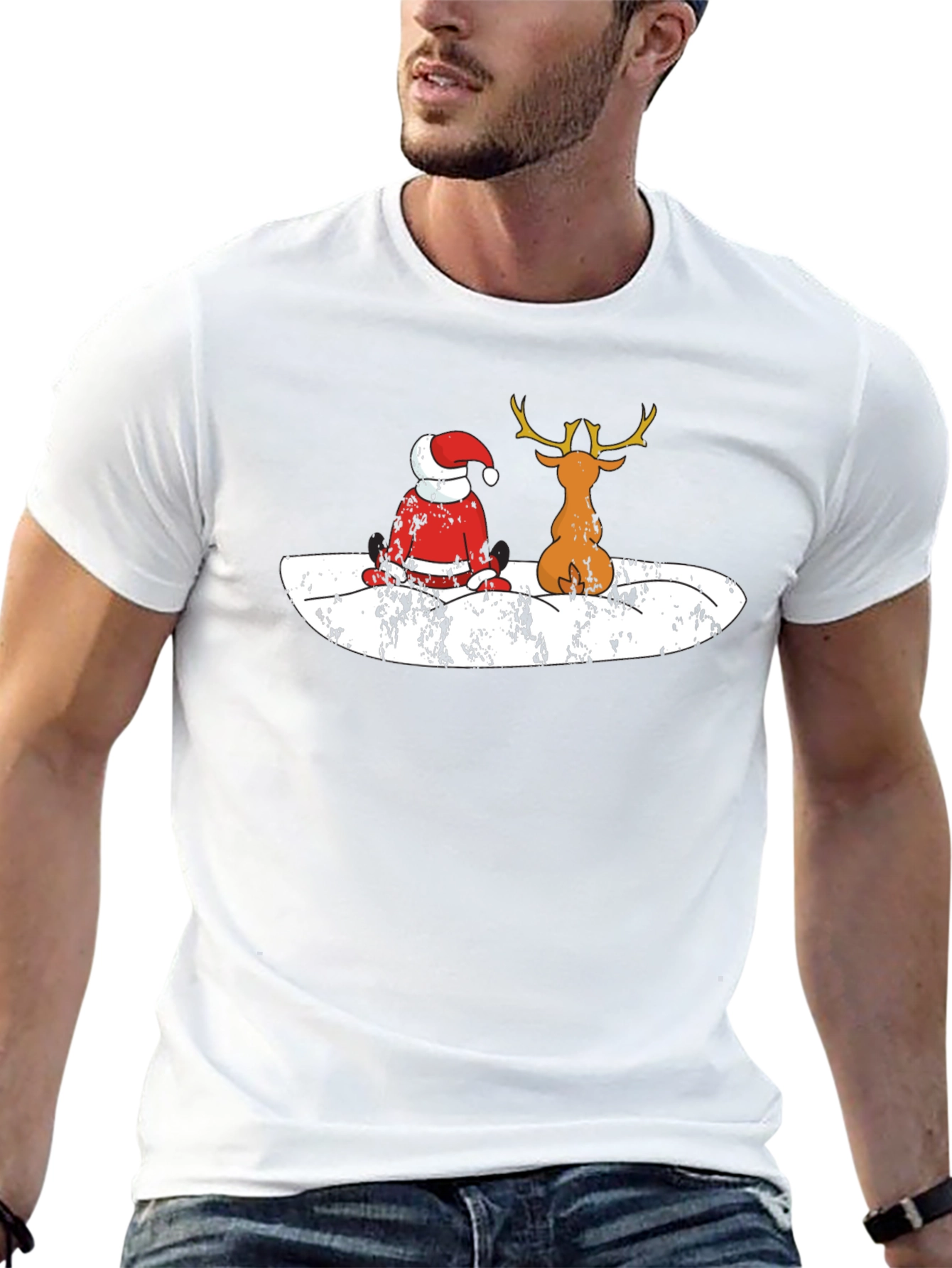 Santa and Reindeer Black T-Shirt