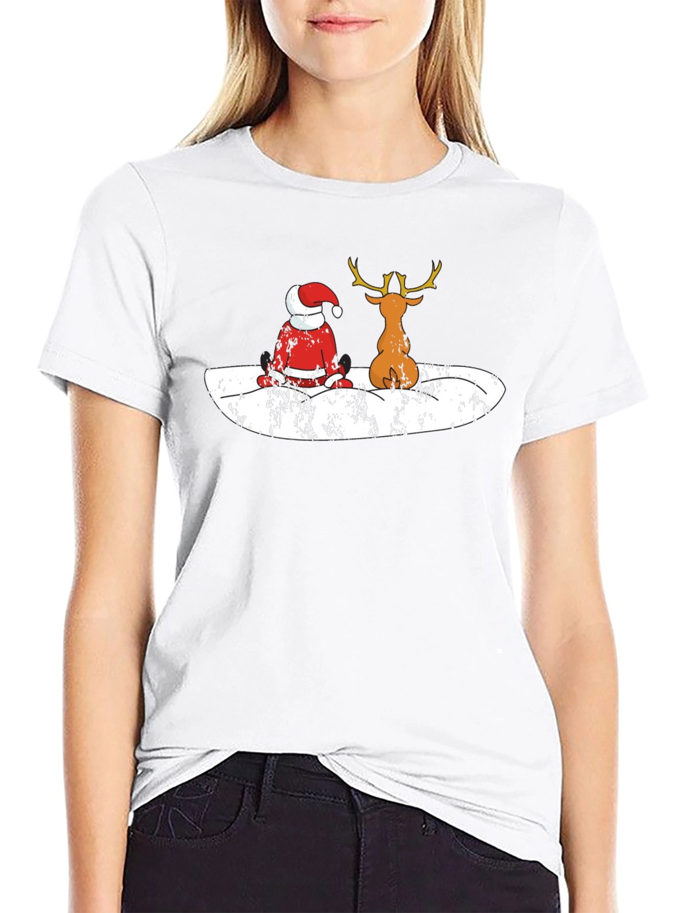 Santa and Reindeer Black T-Shirt