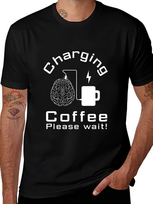Charging Coffee Please Wait Black Graphic Tee
