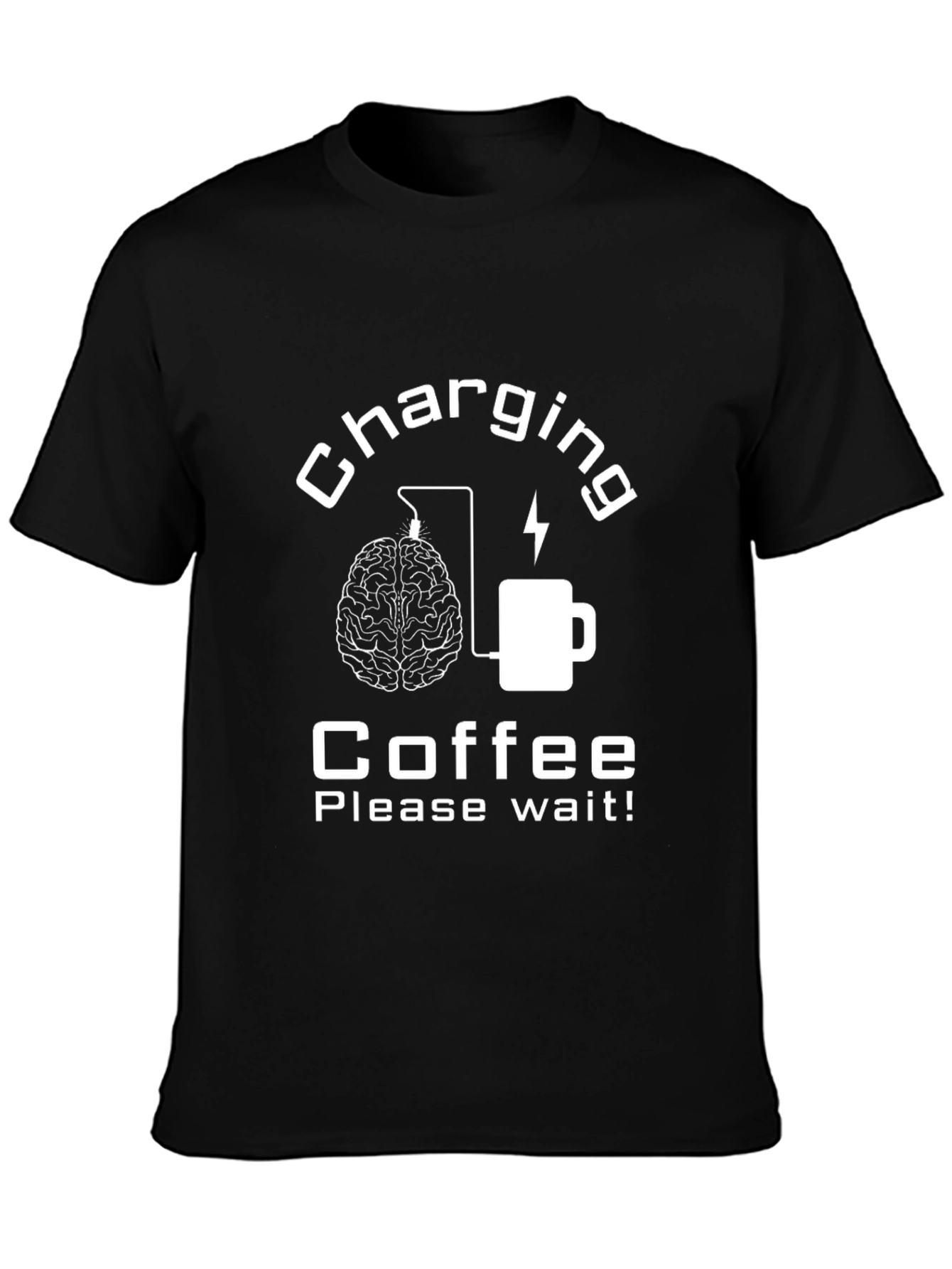Charging Coffee Please Wait Black Graphic Tee