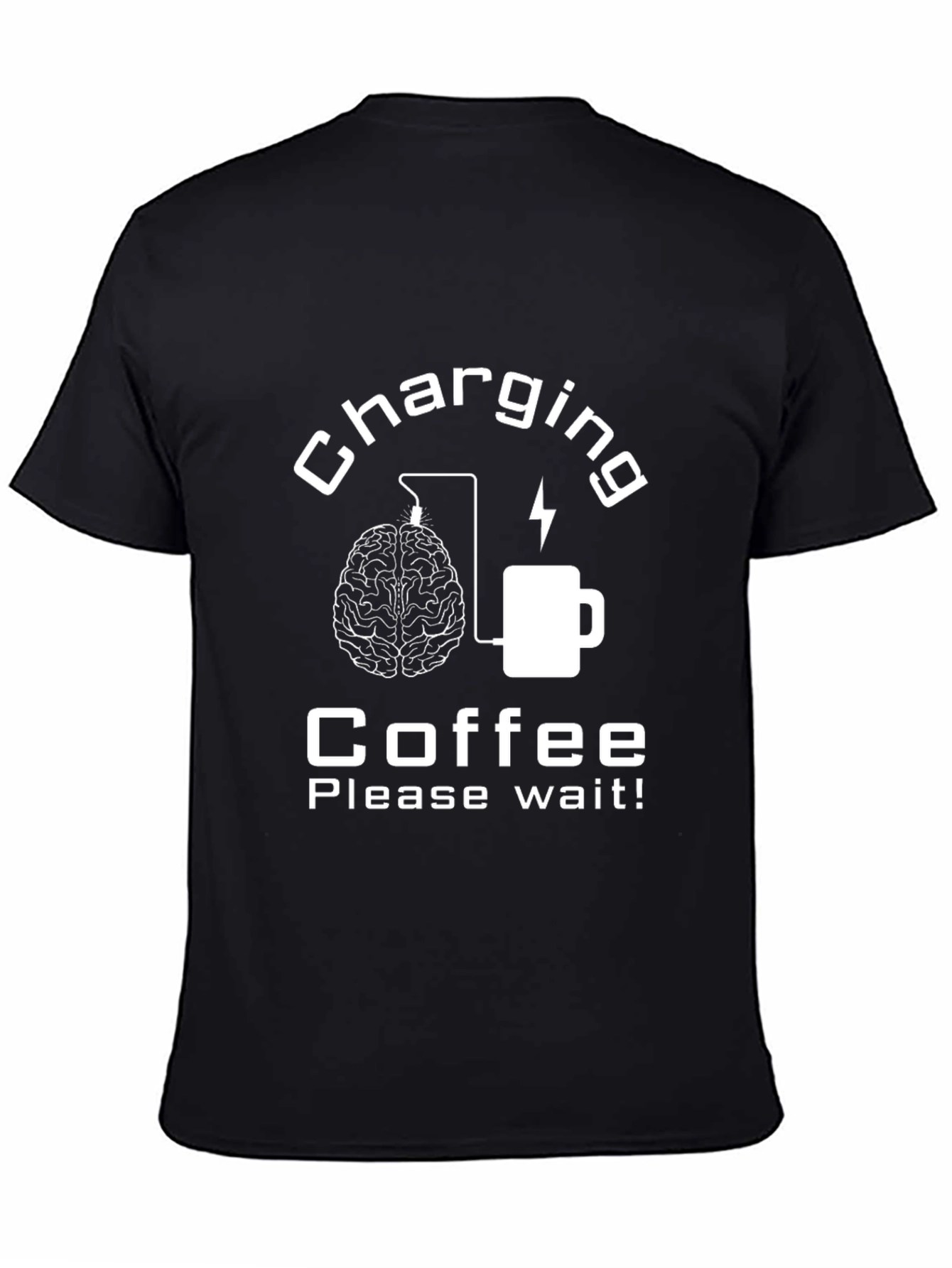 Charging Coffee Please Wait Black Graphic Tee