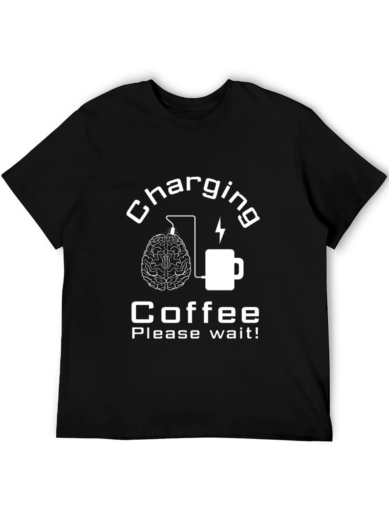 Charging Coffee Please Wait Black Graphic Tee
