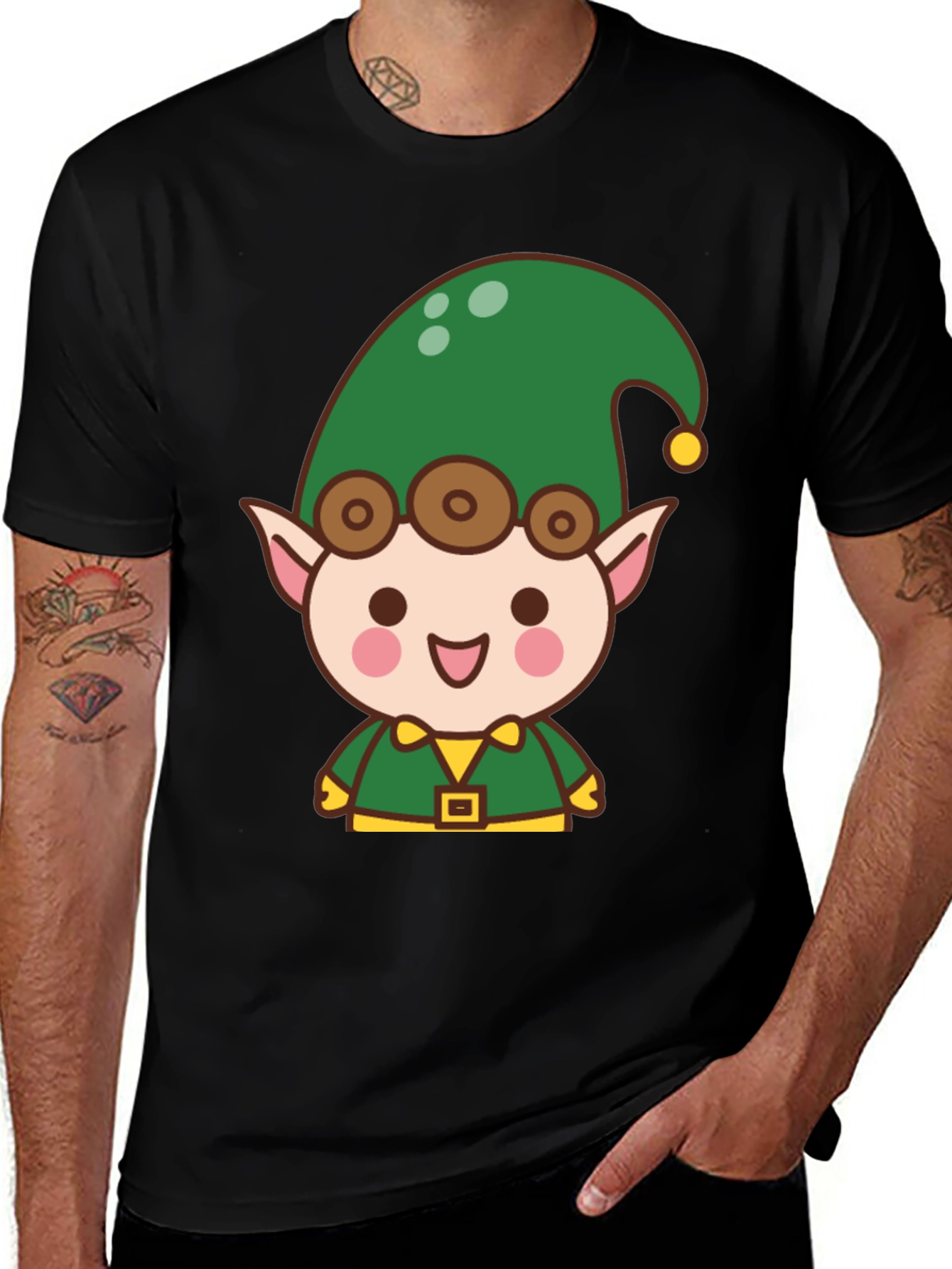 Cute Elf Cartoon T-Shirt - Holiday Fun