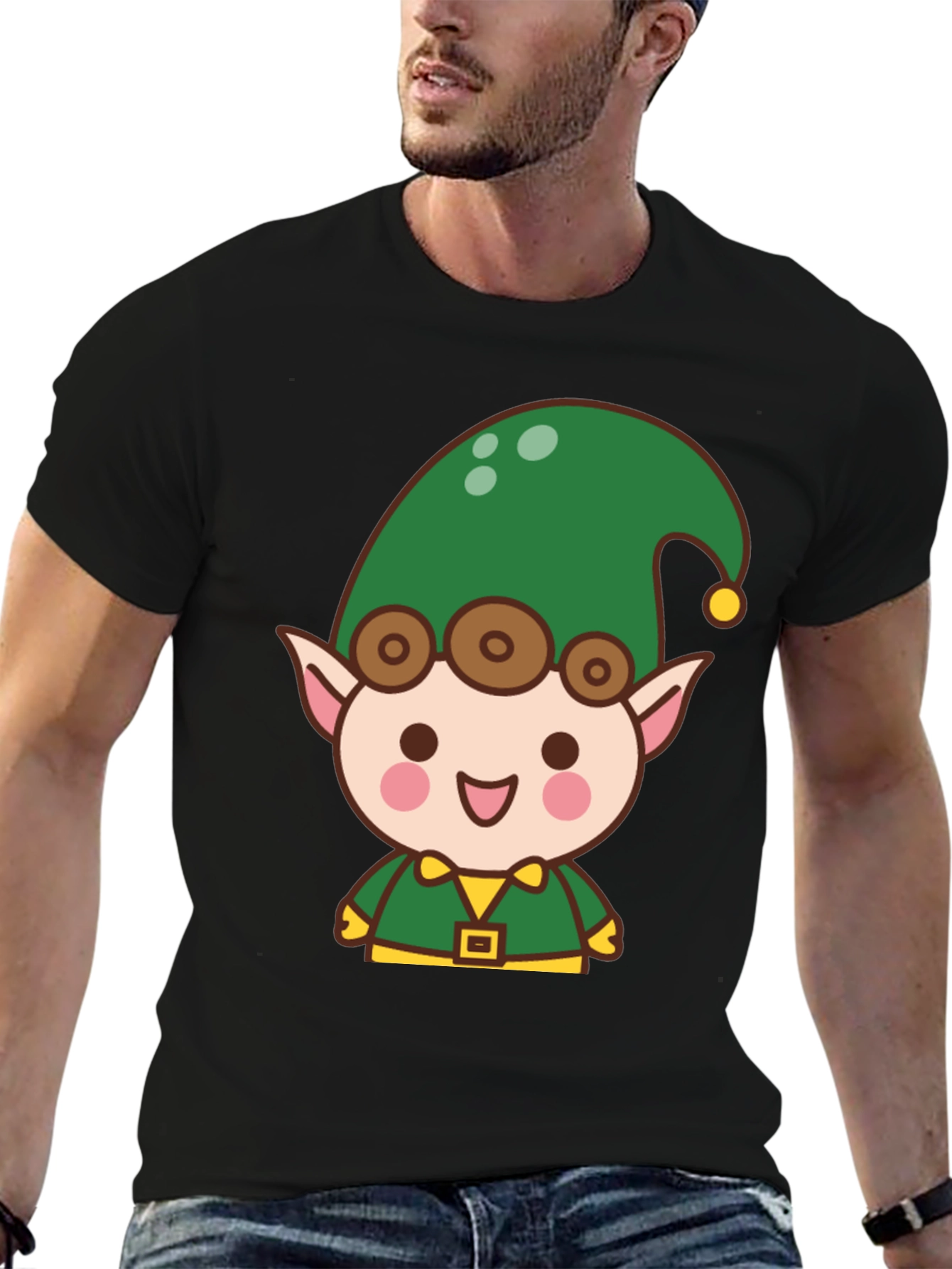 Cute Elf Cartoon T-Shirt - Holiday Fun