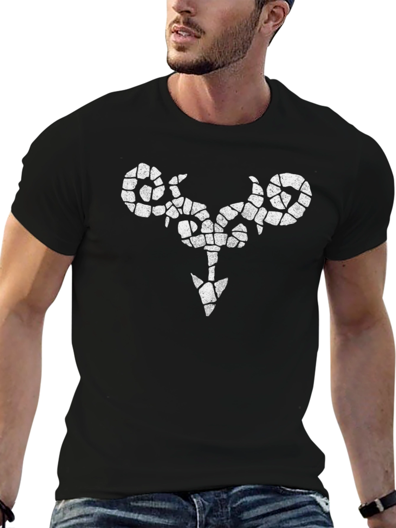 Black T-Shirt with Distressed Graphic Arrow Design