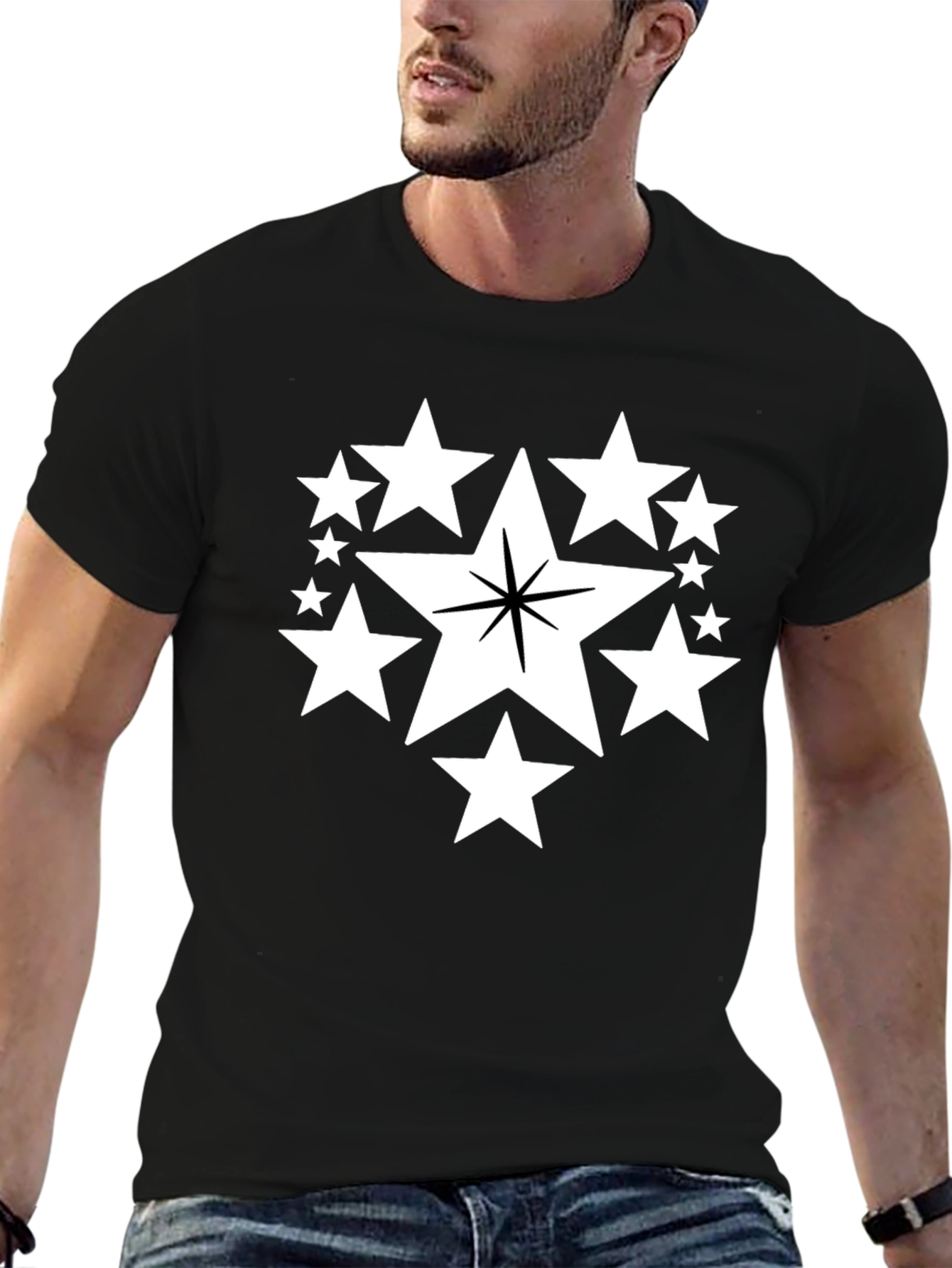 Star Cluster Graphic Tee - Black Cotton Comfort