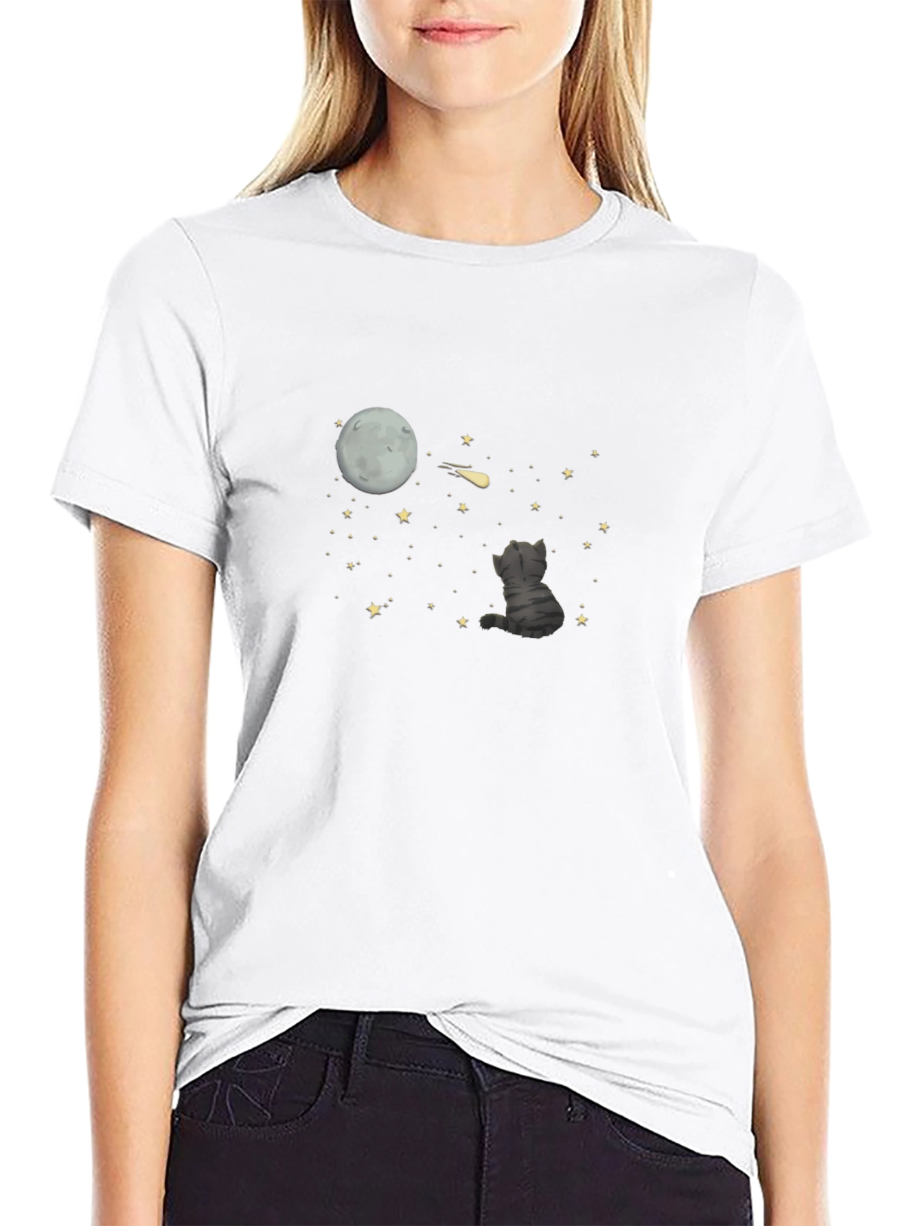 Cat Moon Starry Night Graphic Tee
