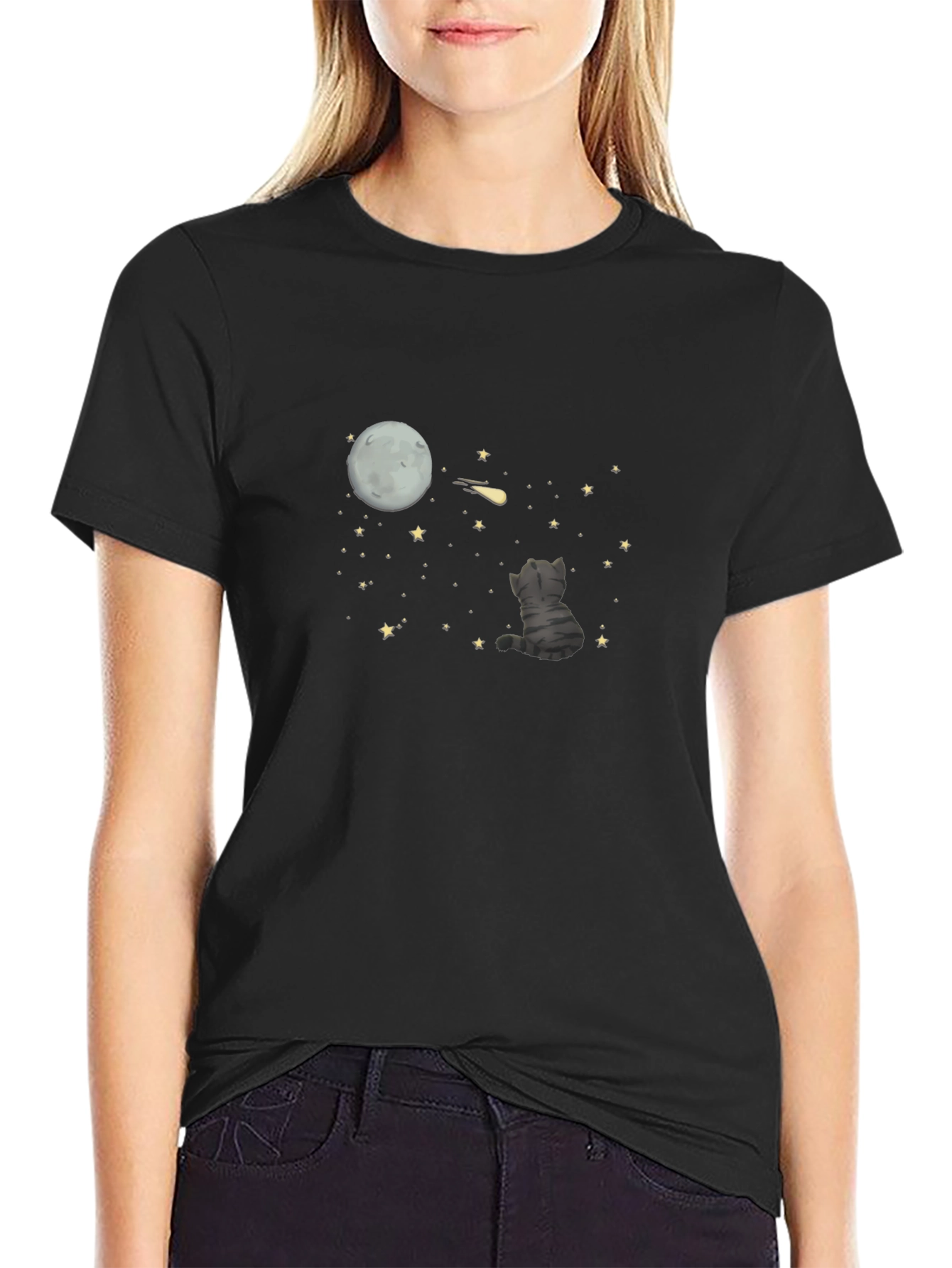 Cat Moon Starry Night Graphic Tee