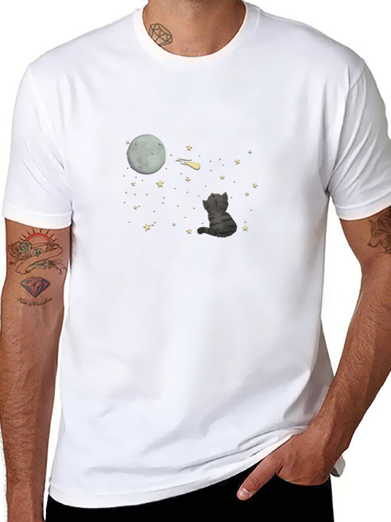 Cat Moon Starry Night Graphic Tee