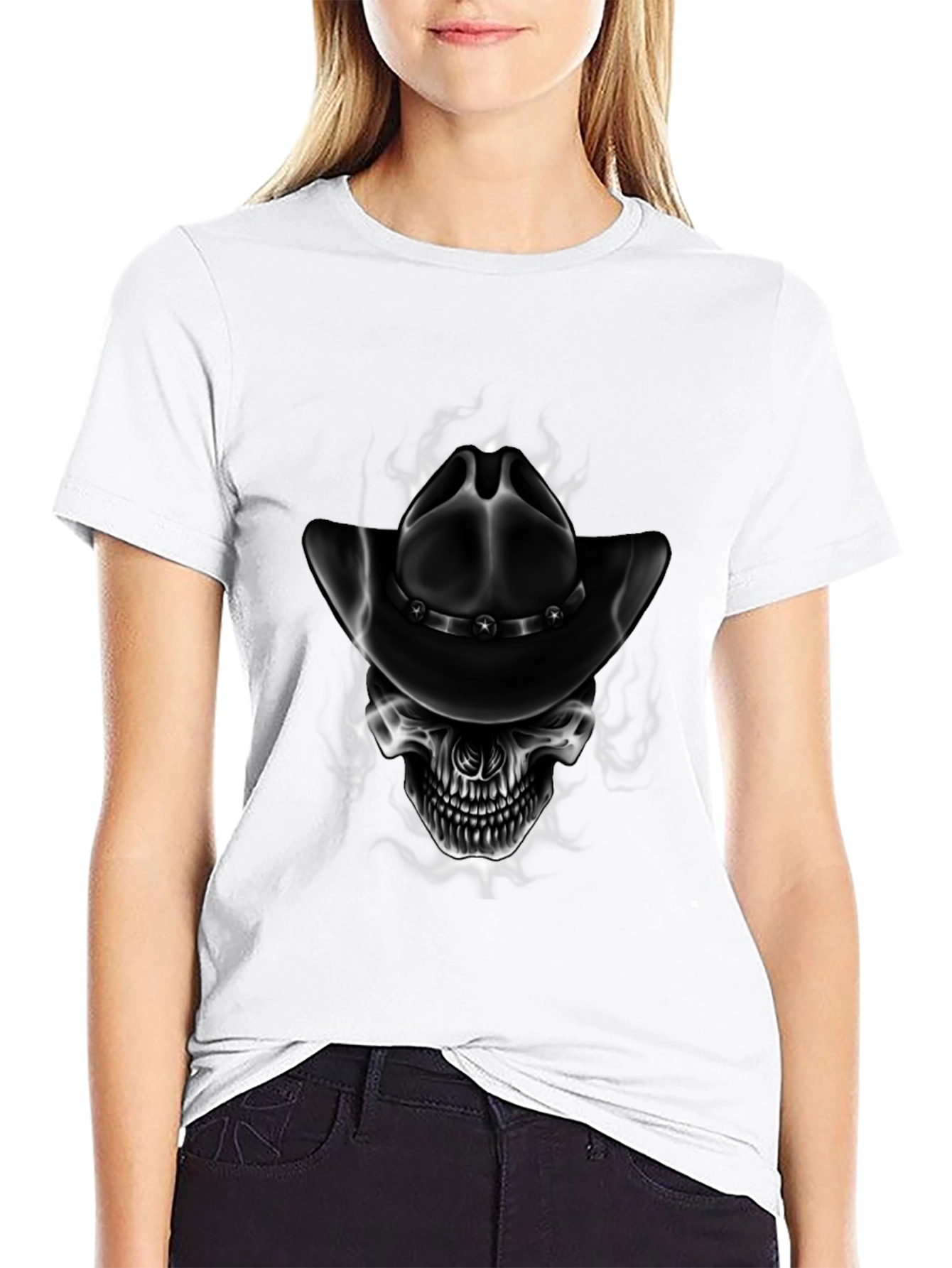 Skull Cowboy Hat Graphic Tee - Black