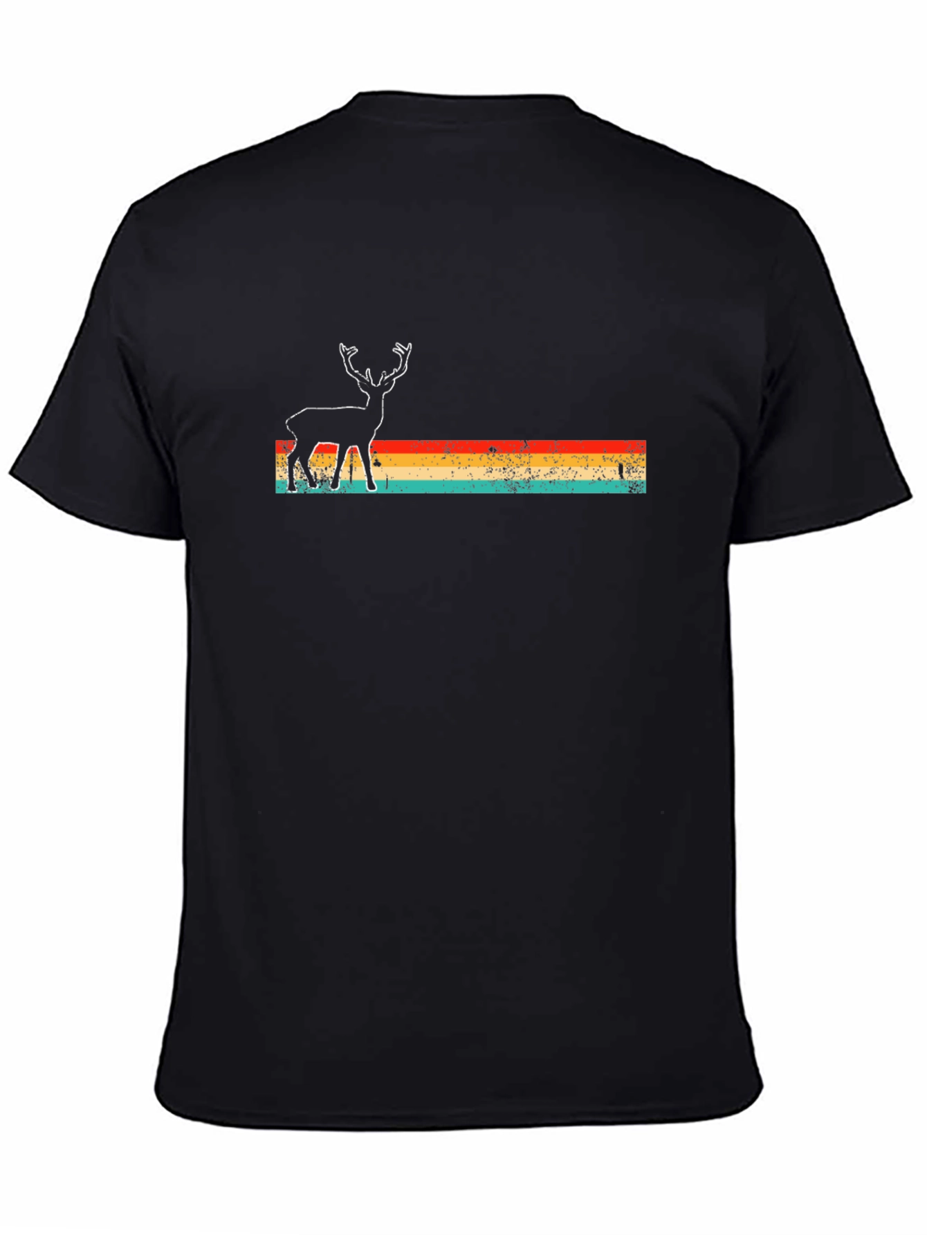 Retro Deer Graphic Tee - Black Crew Neck T-Shirt