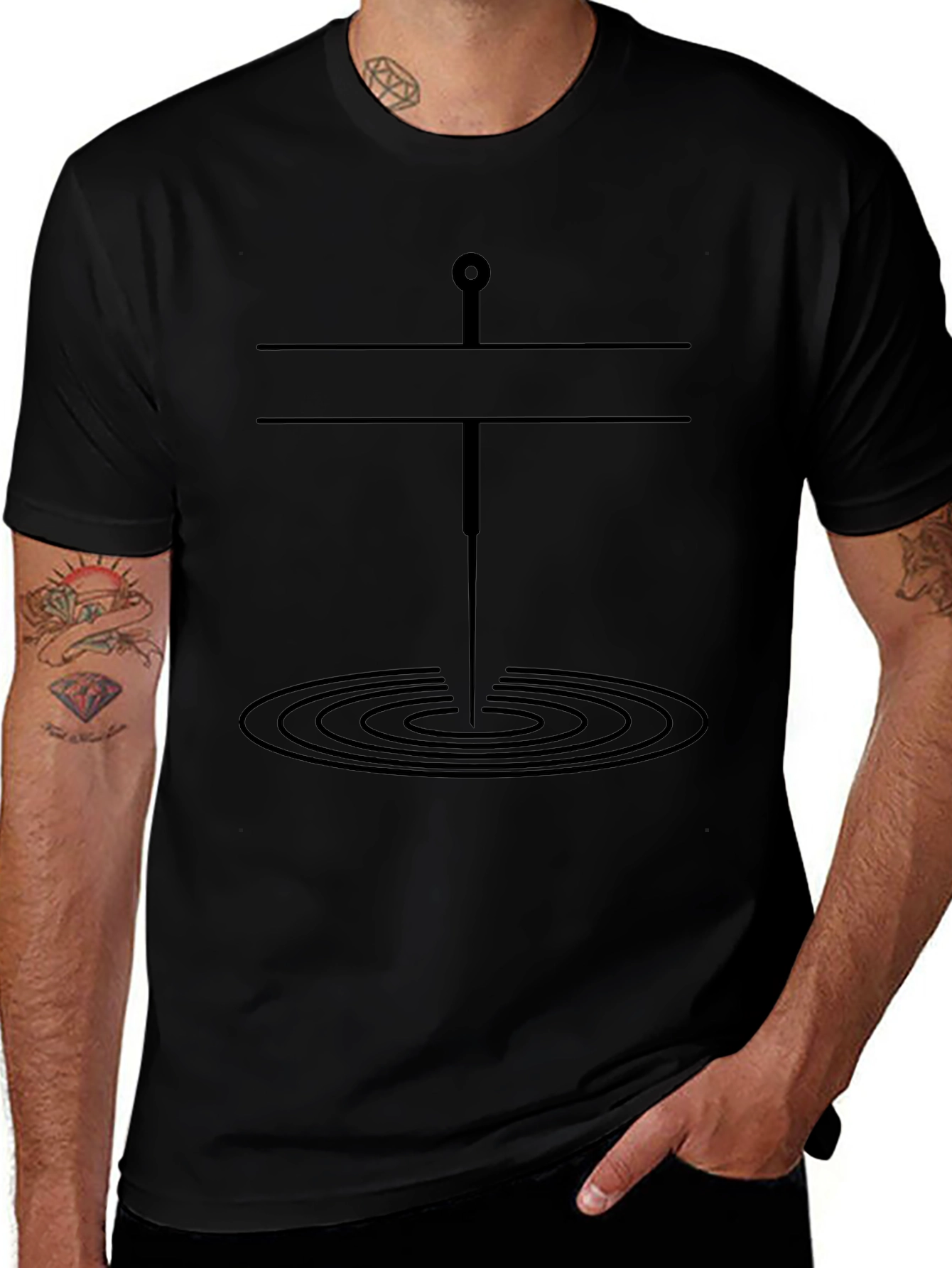Mens Black Tee with Unique Graphic Design