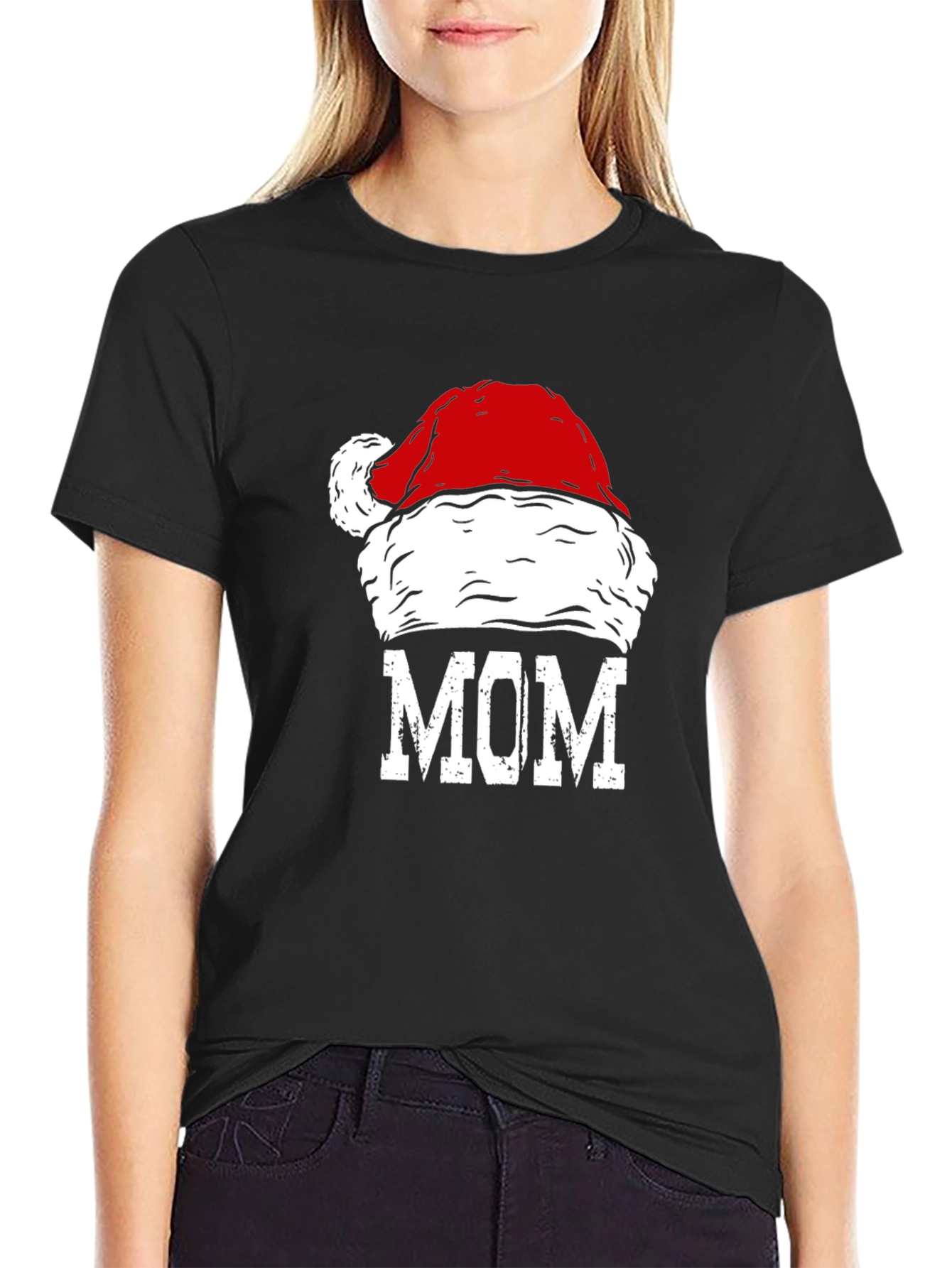 Mom Santa Hat Graphic T-Shirt